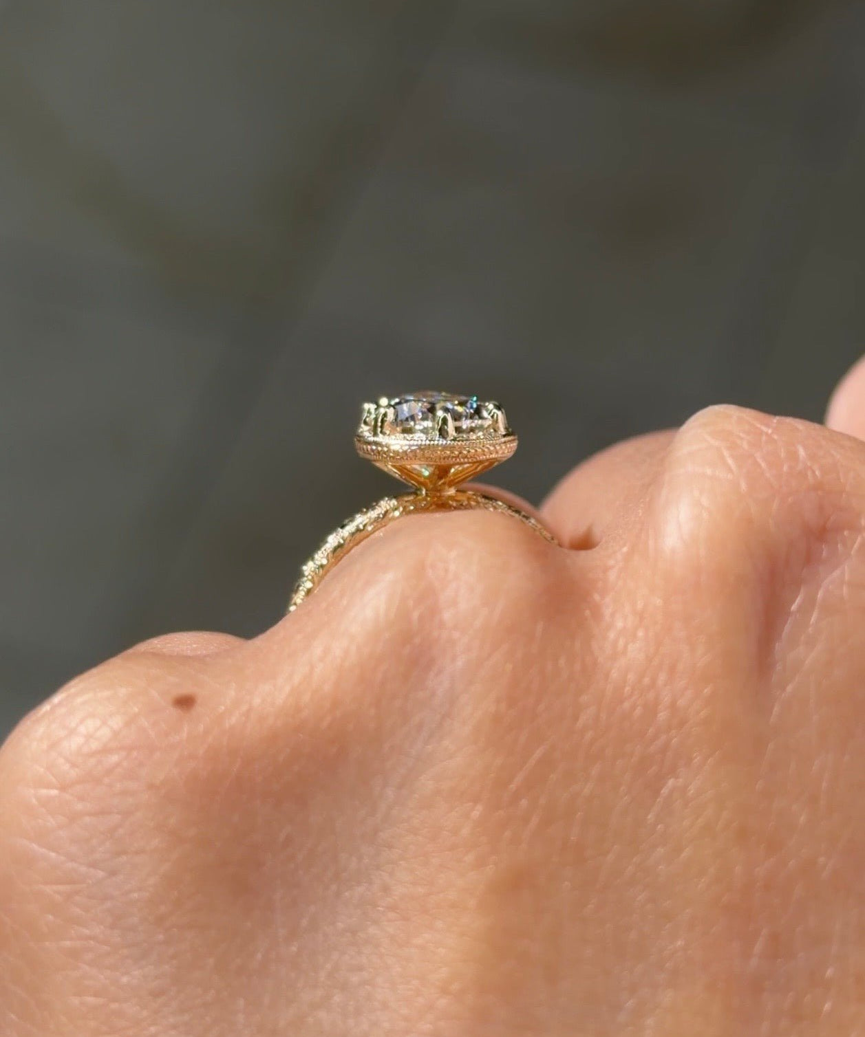 3.04ct E-VVS2 Pear Lab Diamond Hand Engraved Georgia - PBD Engagement Rings