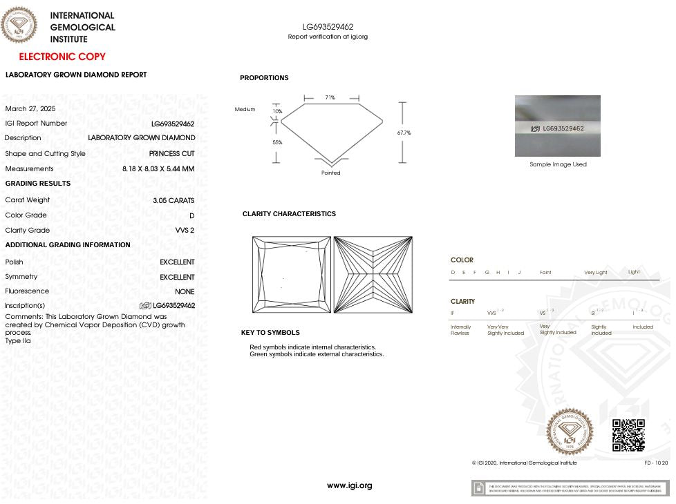 3.05 Carat D-VVS2 Princess Lab Grown Diamond - IGI (#53543) Loose Diamond Princess Bride Diamonds 