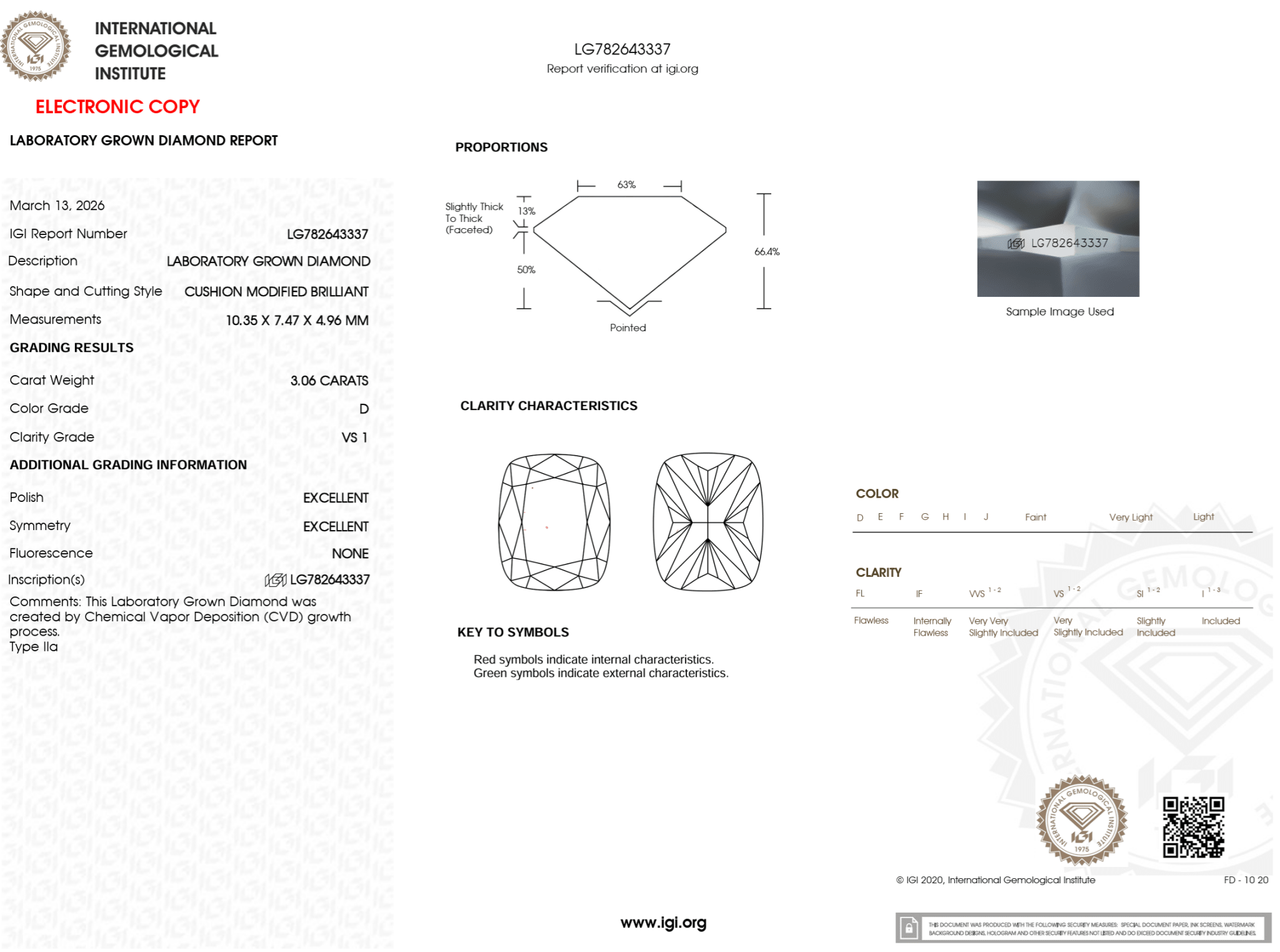 3.06 Carat D - VS1 Elongated Cushion Lab Grown Diamond - IGI (125444) - PBD Loose Diamond