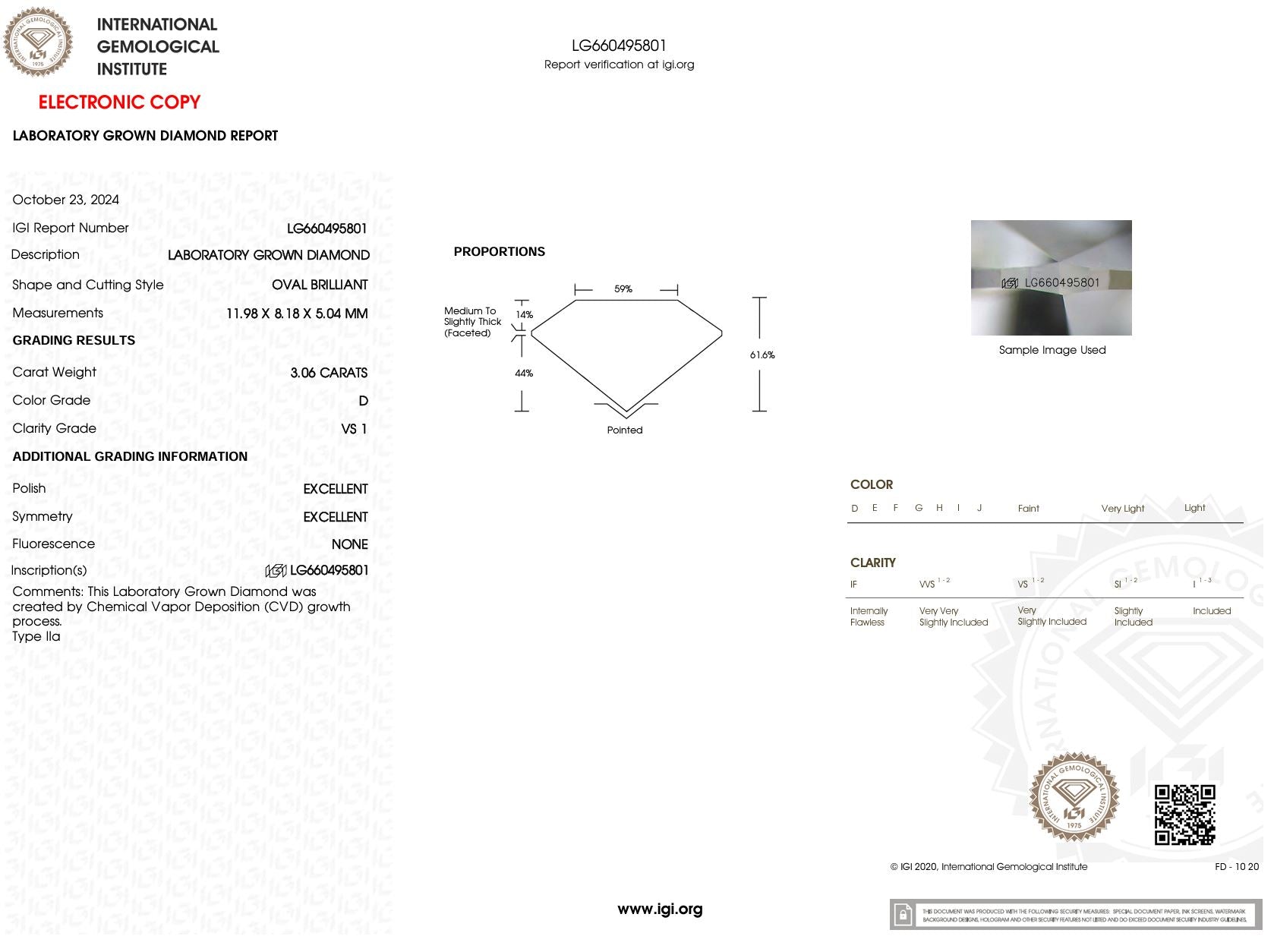 3.06 Carat D-VS1 Oval Lab Grown Diamond - IGI (#51383) Loose Diamond Princess Bride Diamonds 