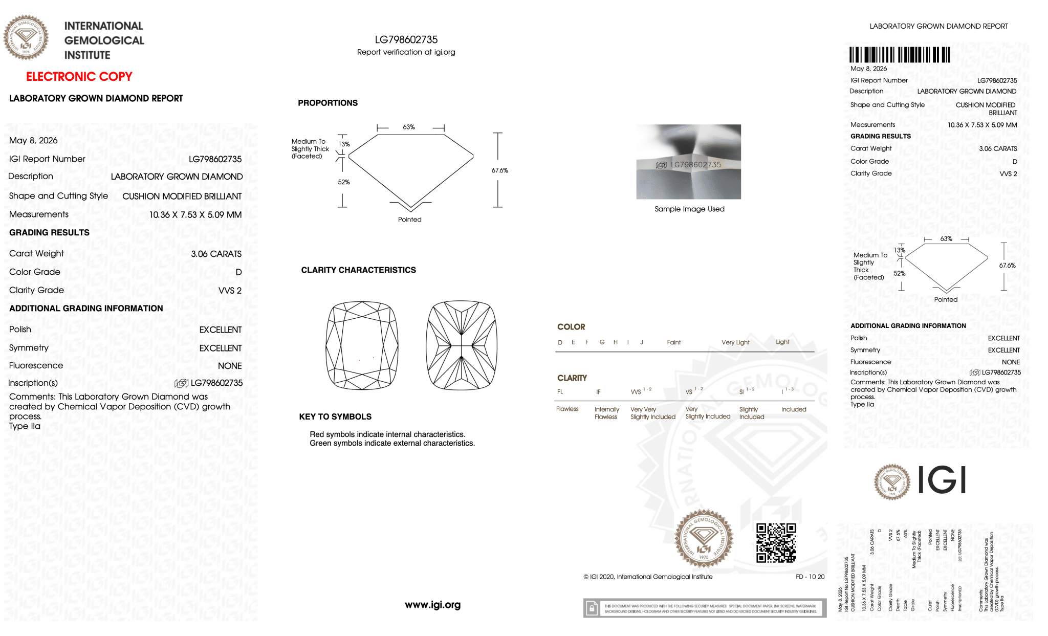 3.06 Carat D-VVS2 Elongated Cushion Lab Grown Diamond - IGI (128102) - PBD Loose Diamond