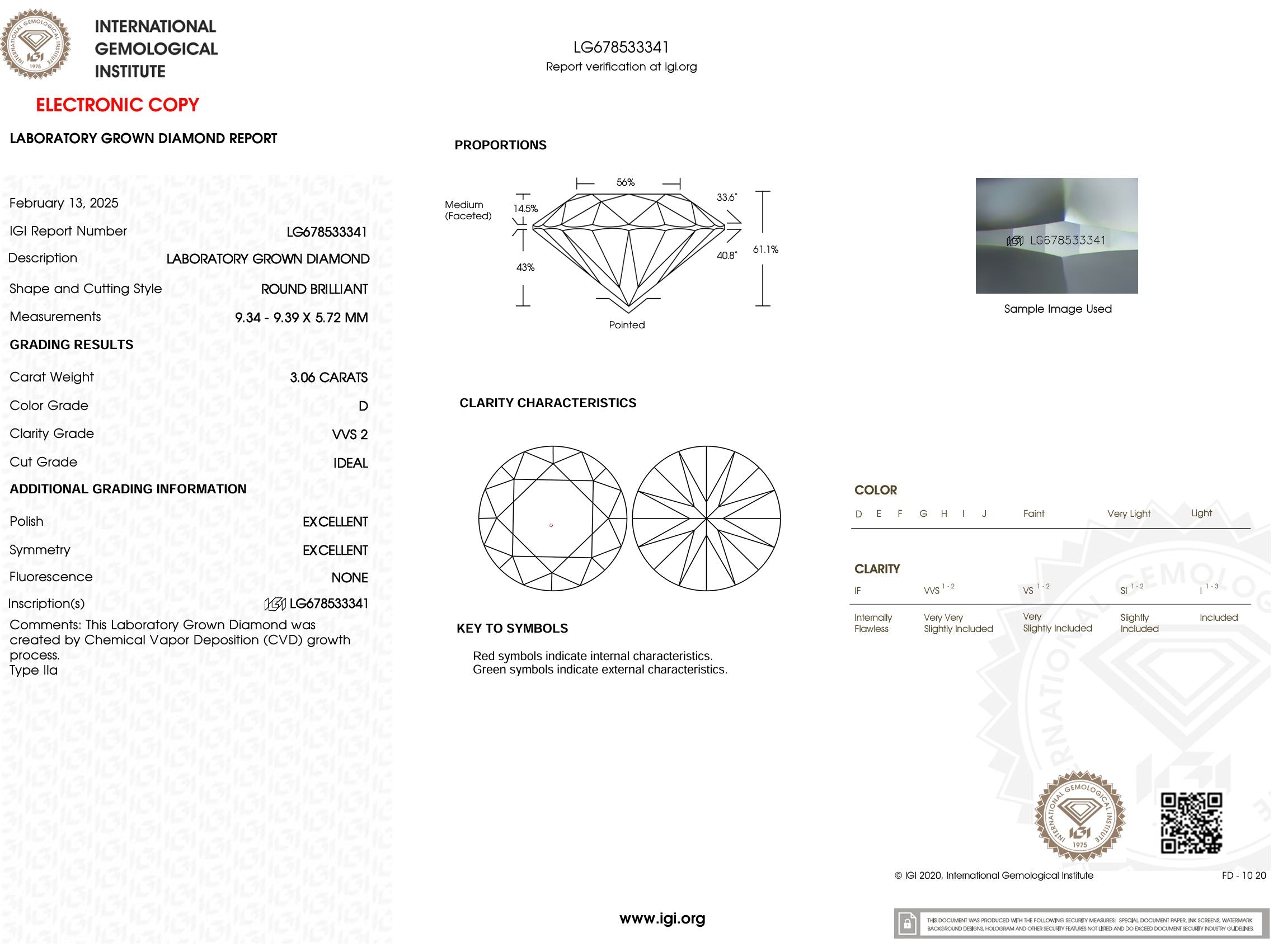 3.06 Carat D-VVS2 Round Lab Grown Diamond - IGI (#53043) Loose Diamond Princess Bride Diamonds 