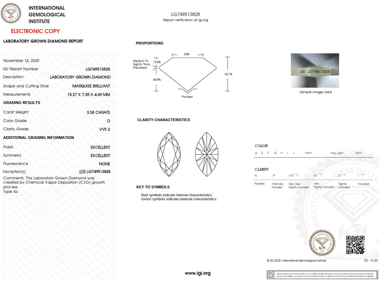 3.06ct D - VVS2 Marquise Lab Diamond Alice - PBD Engagement Rings
