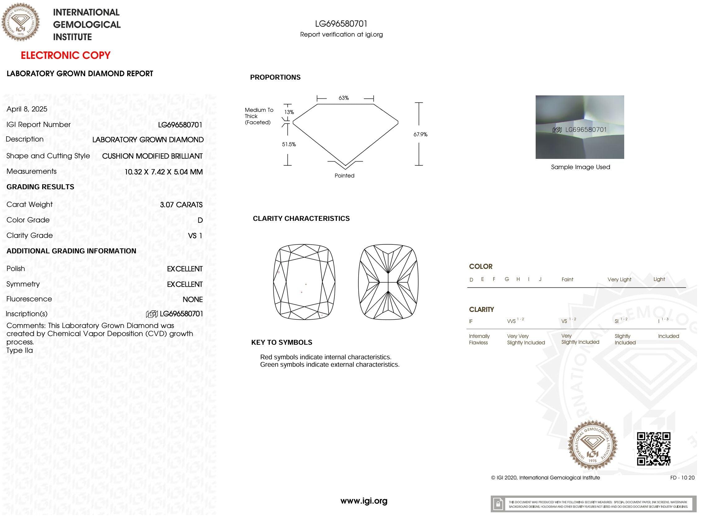 3.07 Carat D-VS1 Elongated Cushion Lab Grown Diamond - IGI (#54276) Loose Diamond Princess Bride Diamonds 