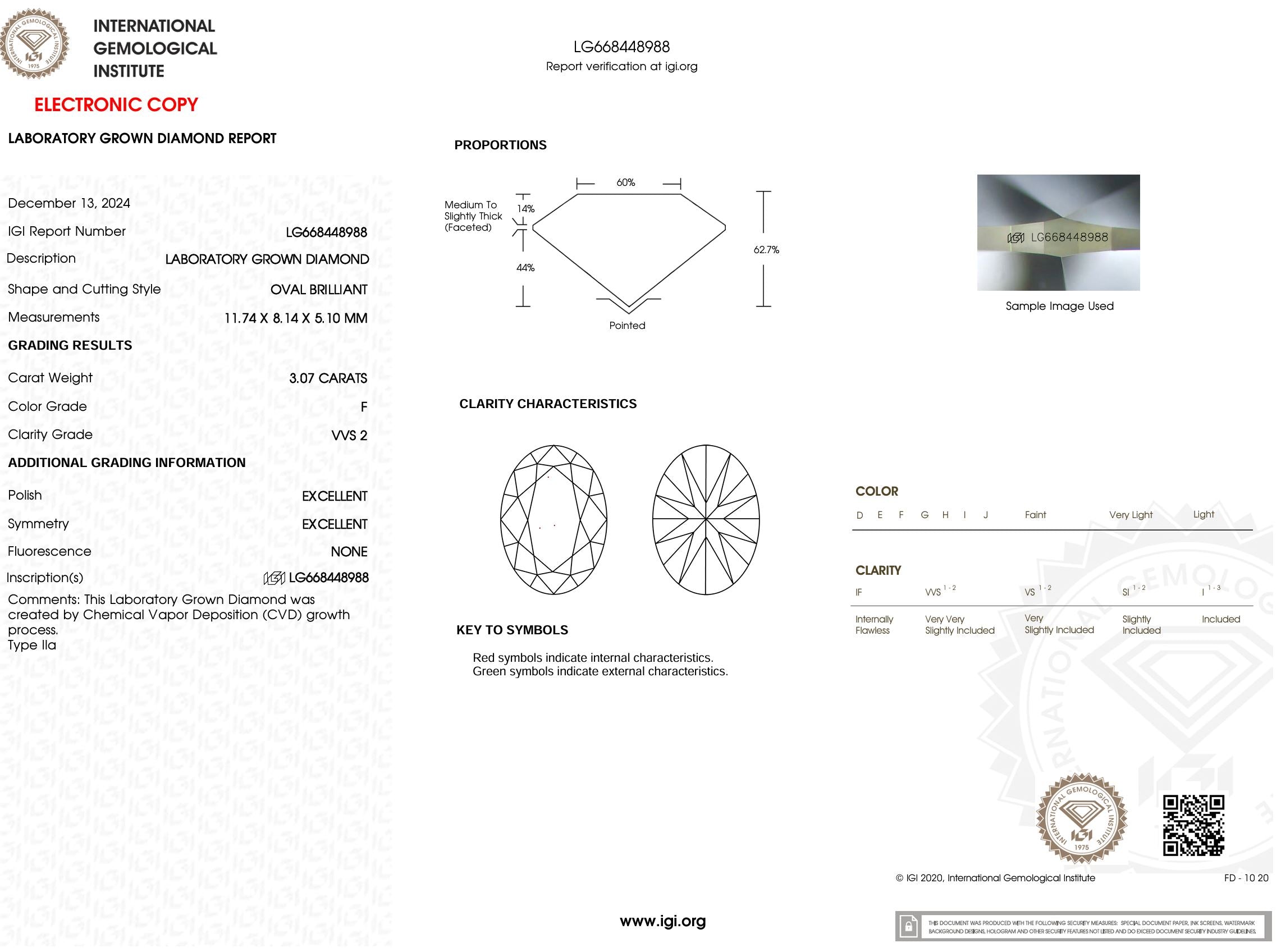 3.07 Carat F-VVS2 Oval Lab Grown Diamond - IGI (#51928) Loose Diamond Princess Bride Diamonds 