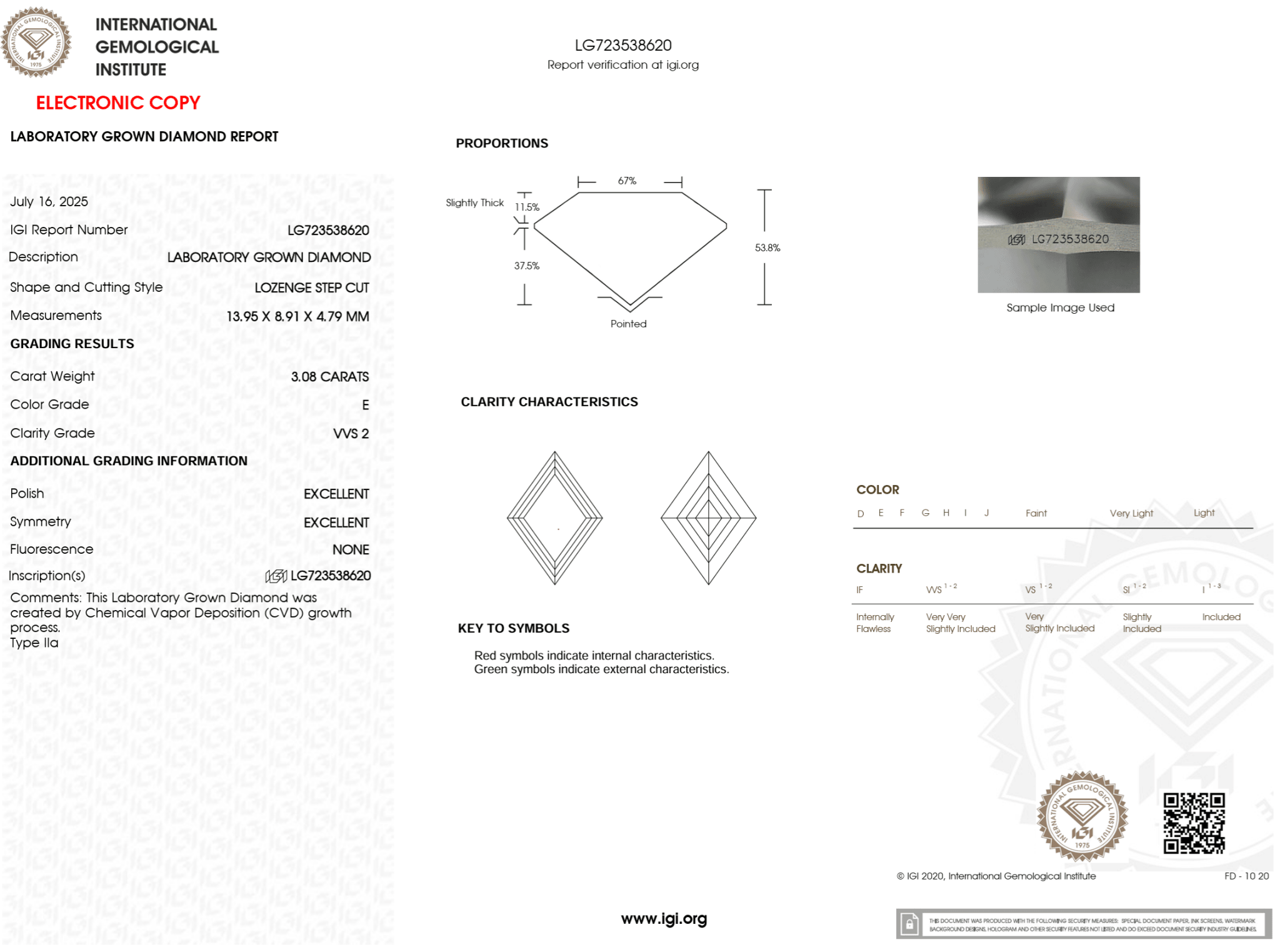 3.08 Carat E - VVS2 Lozenge Lab Grown Diamond - IGI (124660) - PBD Loose Diamond