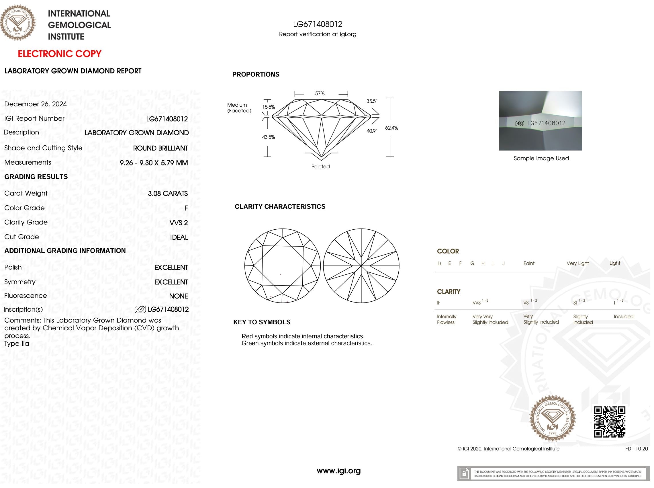 3.08 Carat F-VVS2 Round Lab Grown Diamond - IGI (#52039) Loose Diamond Princess Bride Diamonds 