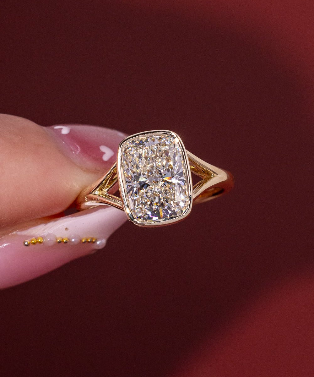 3.08ct F - VS1 Cushion Lab Diamond Bezel Ring - PBD Engagement Rings