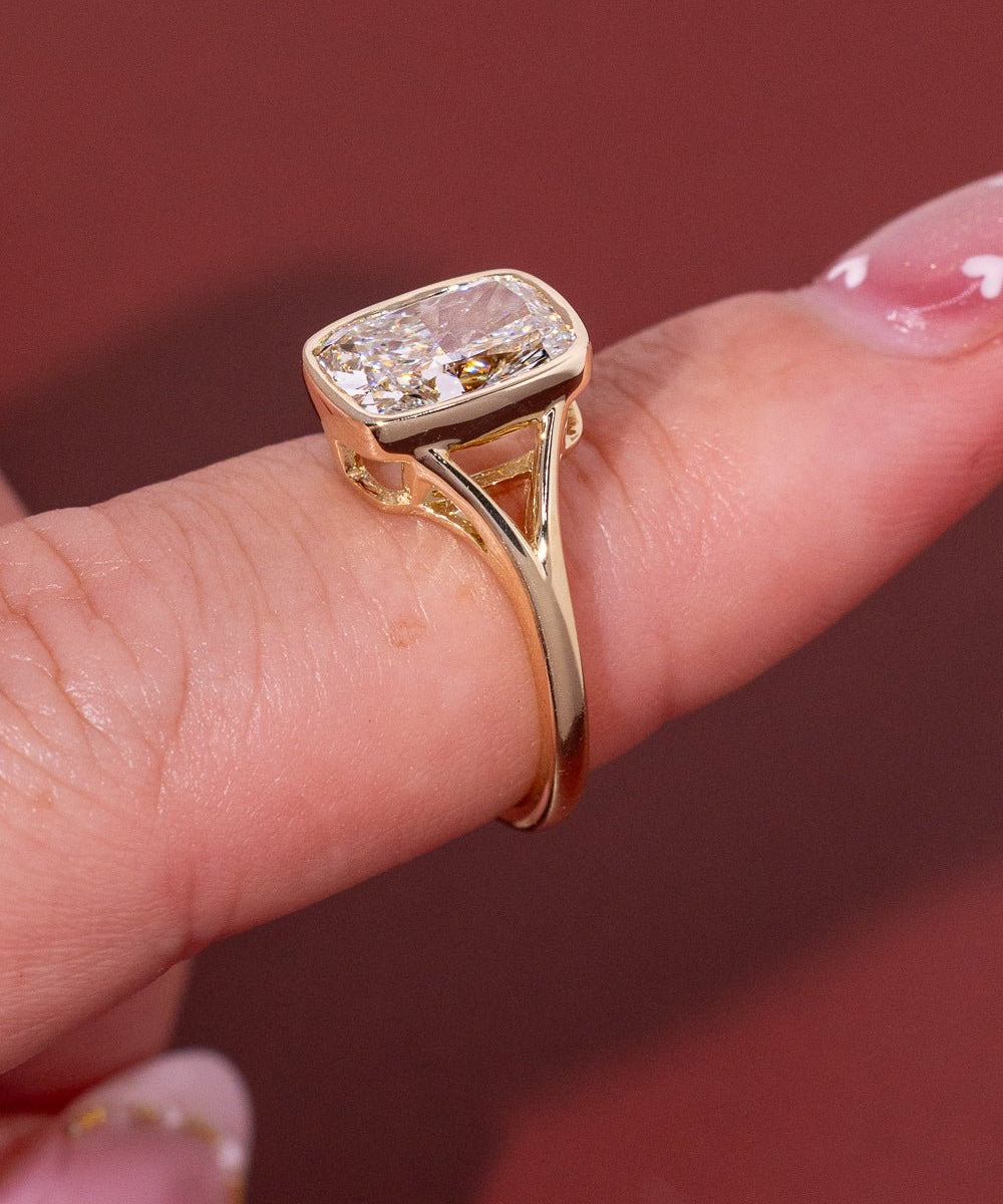 3.08ct F - VS1 Cushion Lab Diamond Bezel Ring - PBD Engagement Rings
