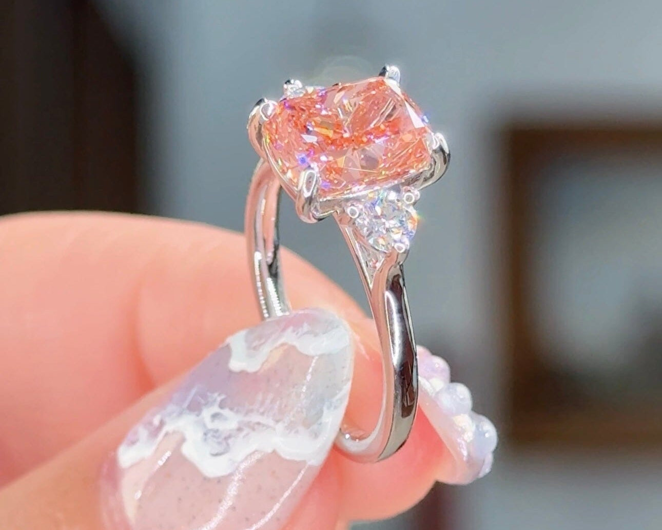 3.08ct Fancy Vivid Pink-VS1 Cushion Lab Diamond Meghan Engagement Rings Princess Bride Diamonds 