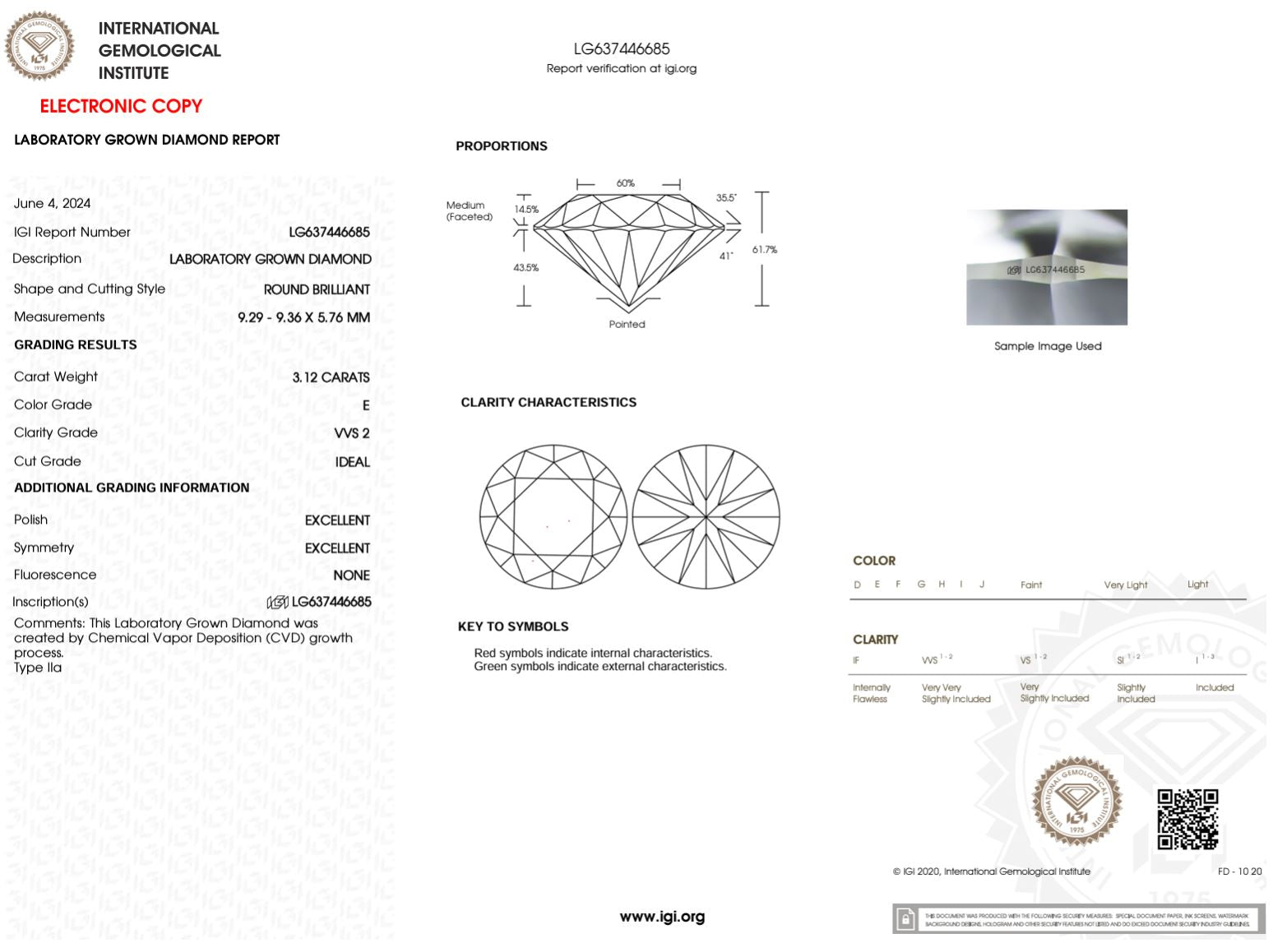 3.12 Carat E-VVS2 Round Lab Grown Diamond - IGI (#49231) Loose Diamond Princess Bride Diamonds 