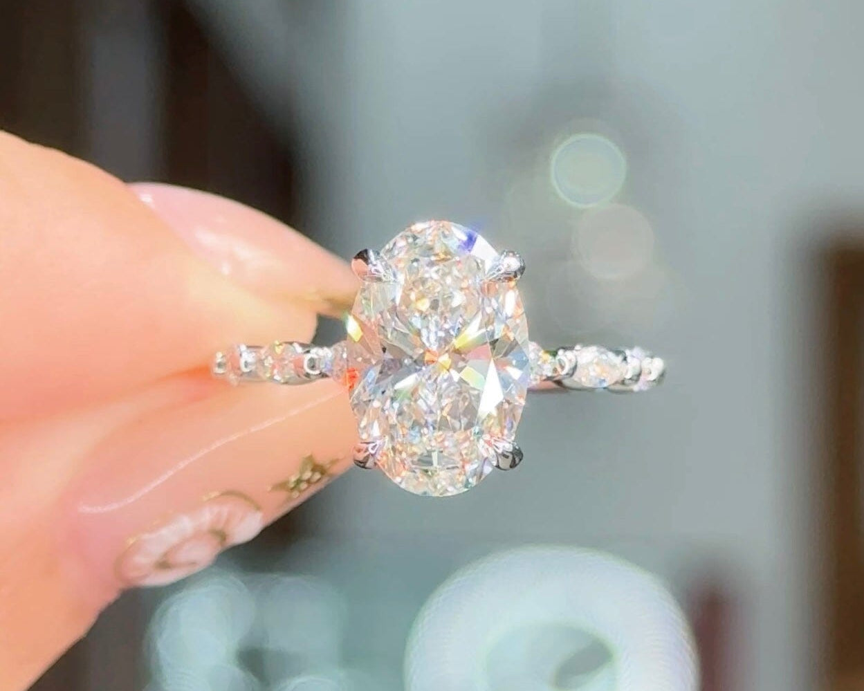 3.13ct D-VS1 Oval Lab Diamond Rei Engagement Rings Princess Bride Diamonds 