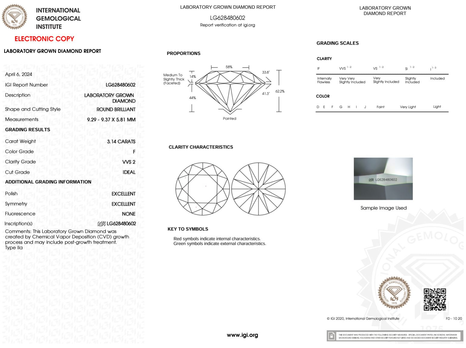 3.14 Carat F-VVS2 Round Lab Grown Diamond - IGI (#49227) Loose Diamond Princess Bride Diamonds 