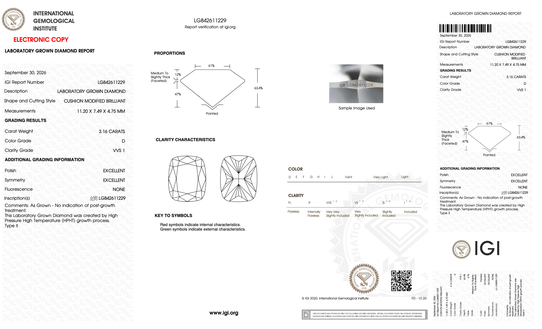 3.16 Carat D-VVS1 Elongated Cushion Lab Grown Diamond - IGI (#128945) - PBD Loose Diamond