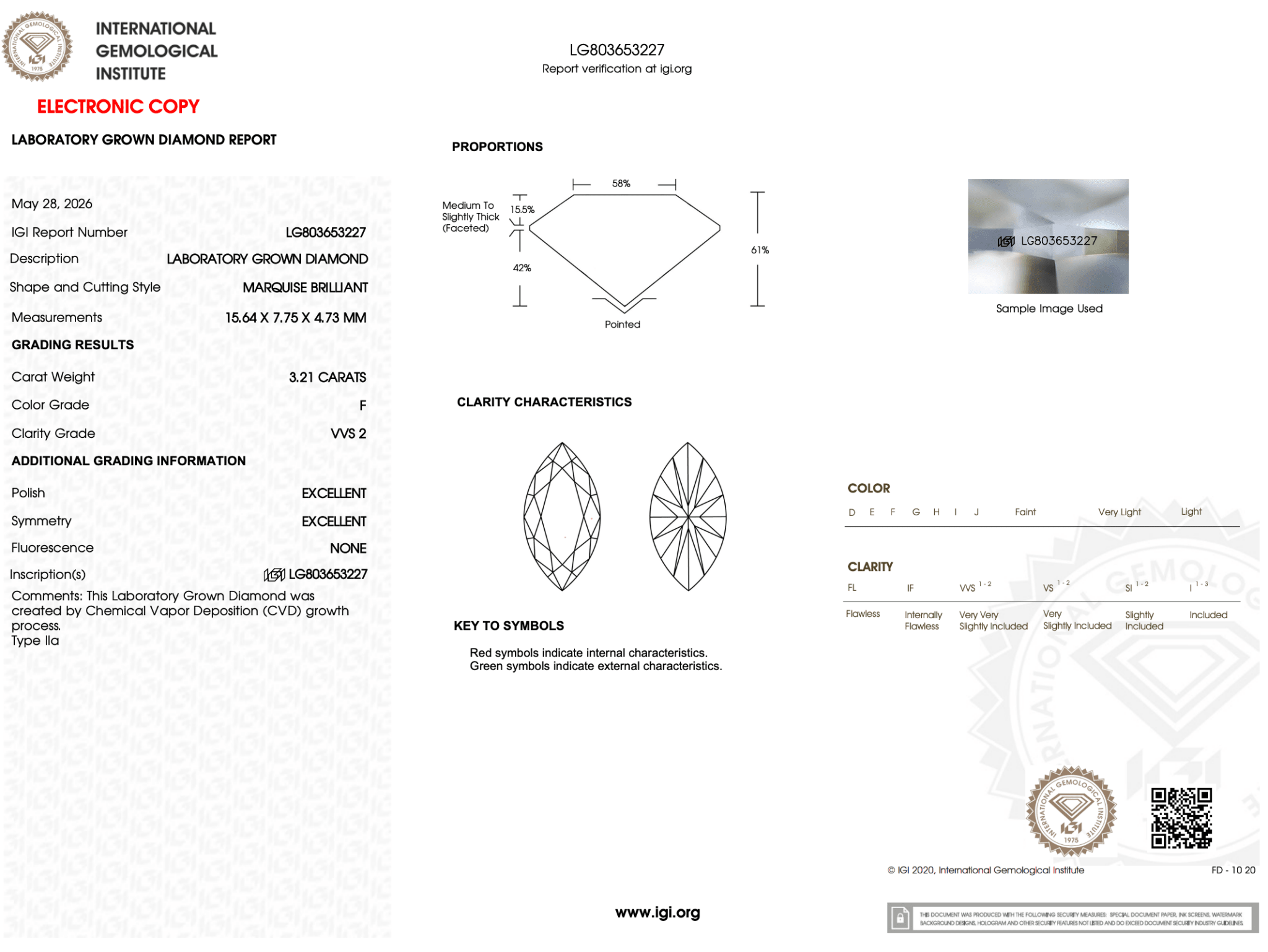 3.21 Carat F-VVS2 Marquise Lab Grown Diamond - IGI (126801) - PBD Loose Diamond