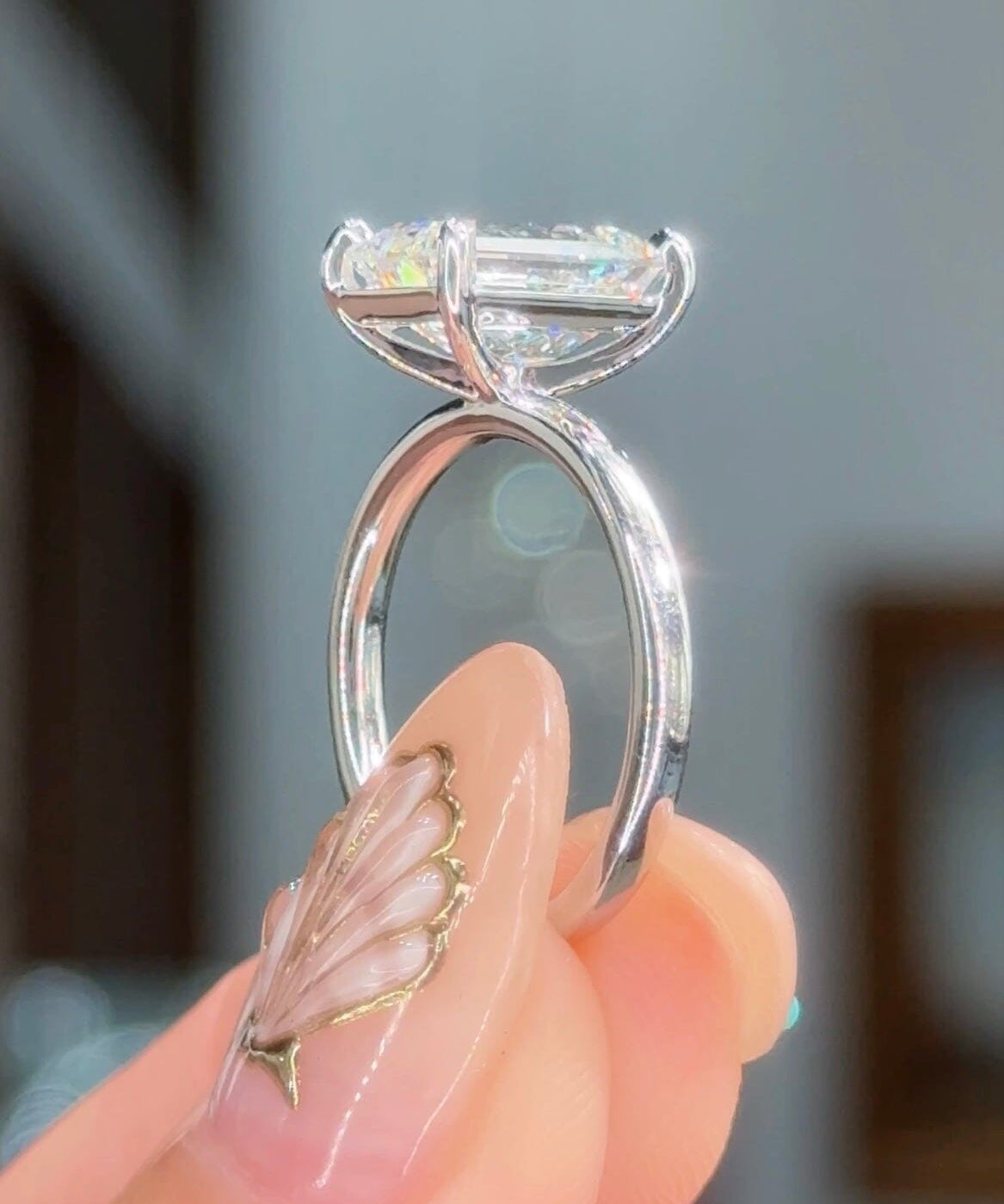 3.34ct E-VS1 Emerald Lab Diamond Leah Engagement Rings Princess Bride Diamonds 