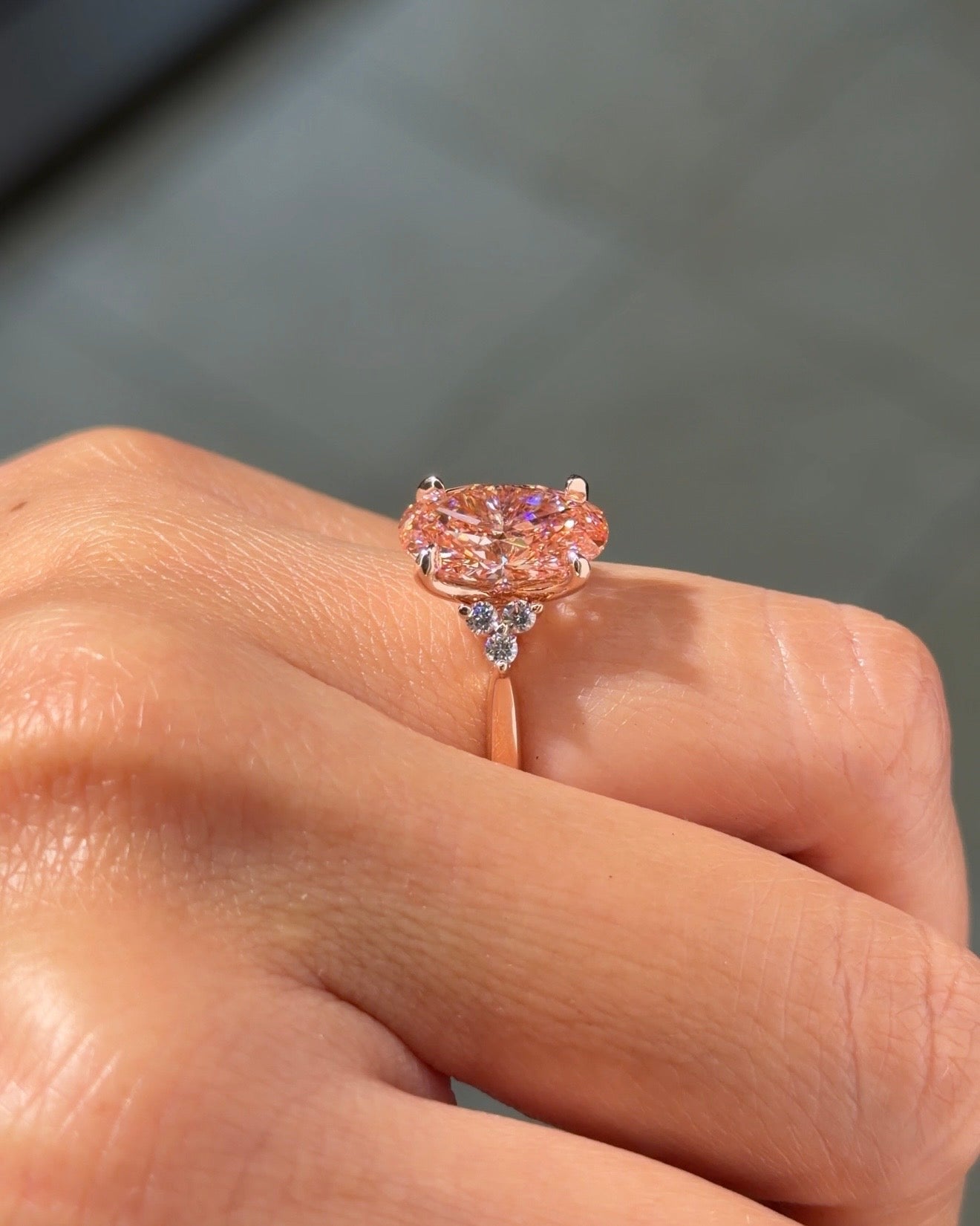 3.46ct Fancy Vivid Pink VS1 Oval Lab Diamond Lindsey - PBD Engagement Rings
