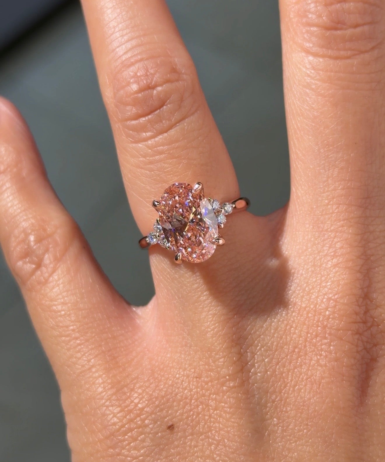 3.46ct Fancy Vivid Pink VS1 Oval Lab Diamond Lindsey - PBD Engagement Rings