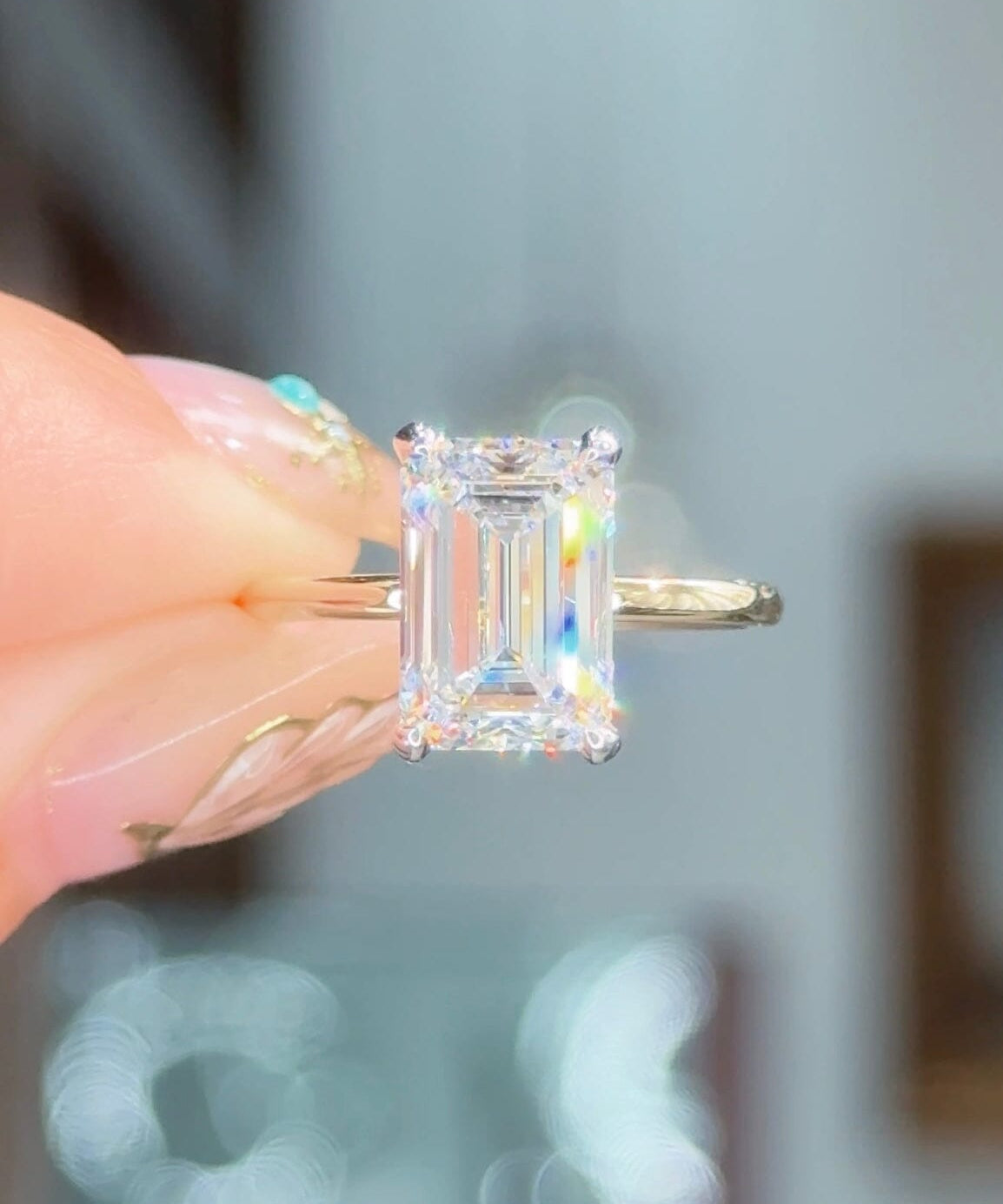 3.51ct D-VS1 Emerald Lab Diamond Stephanie Engagement Rings Princess Bride Diamonds 