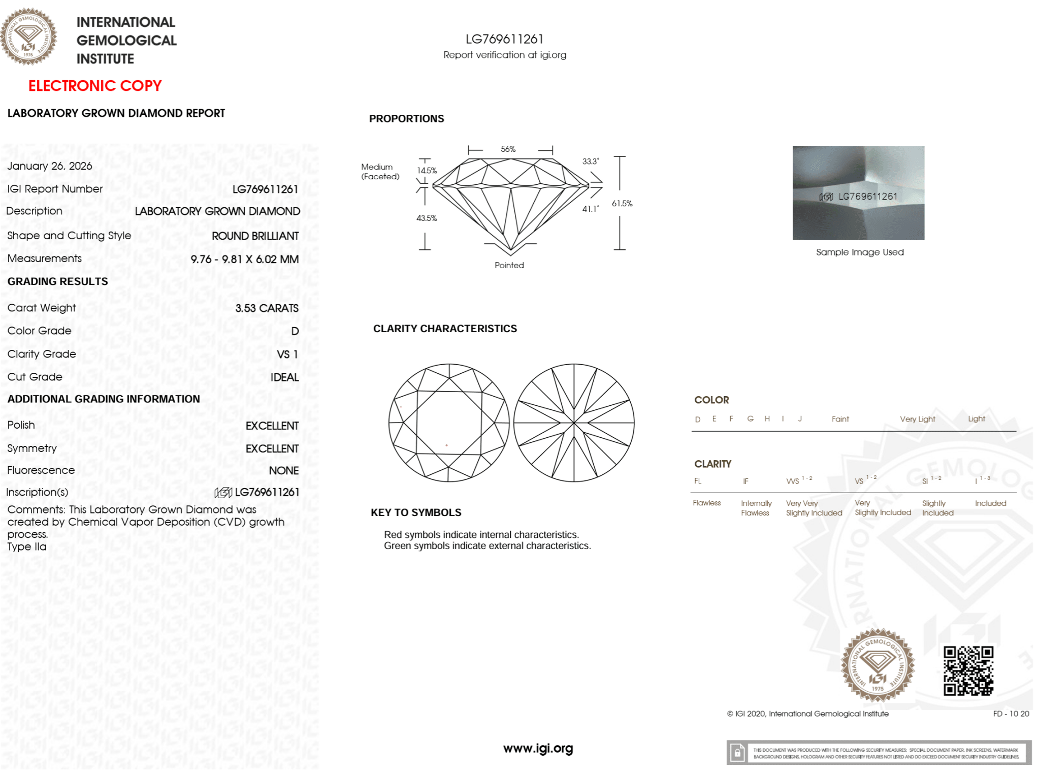 3.53 Carat D - VS1 Round Lab Grown Diamond - IGI (125030) - PBD Loose Diamond