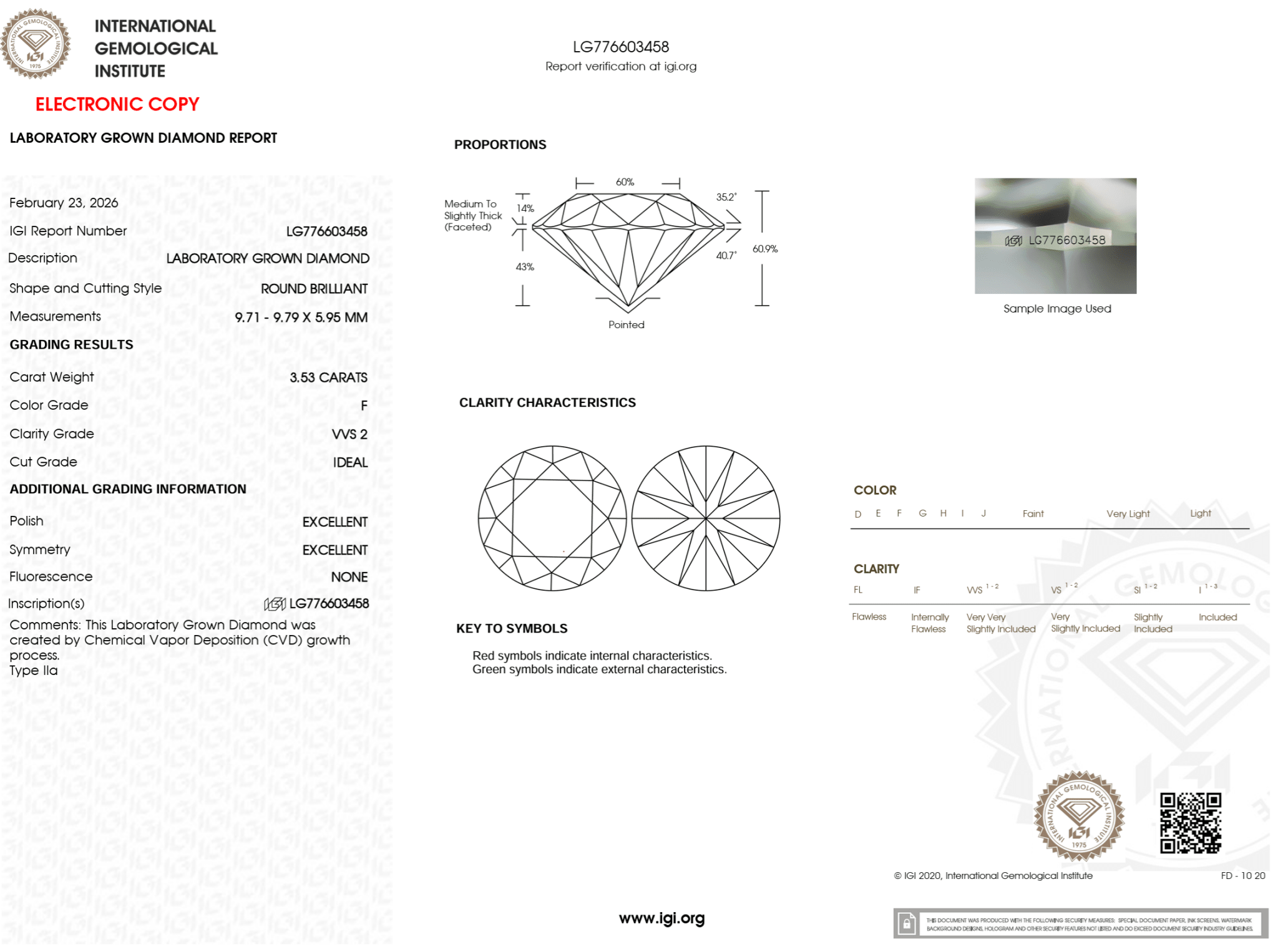3.53 Carat F - VVS2 Round Lab Grown Diamond - IGI (124990) - PBD Loose Diamond