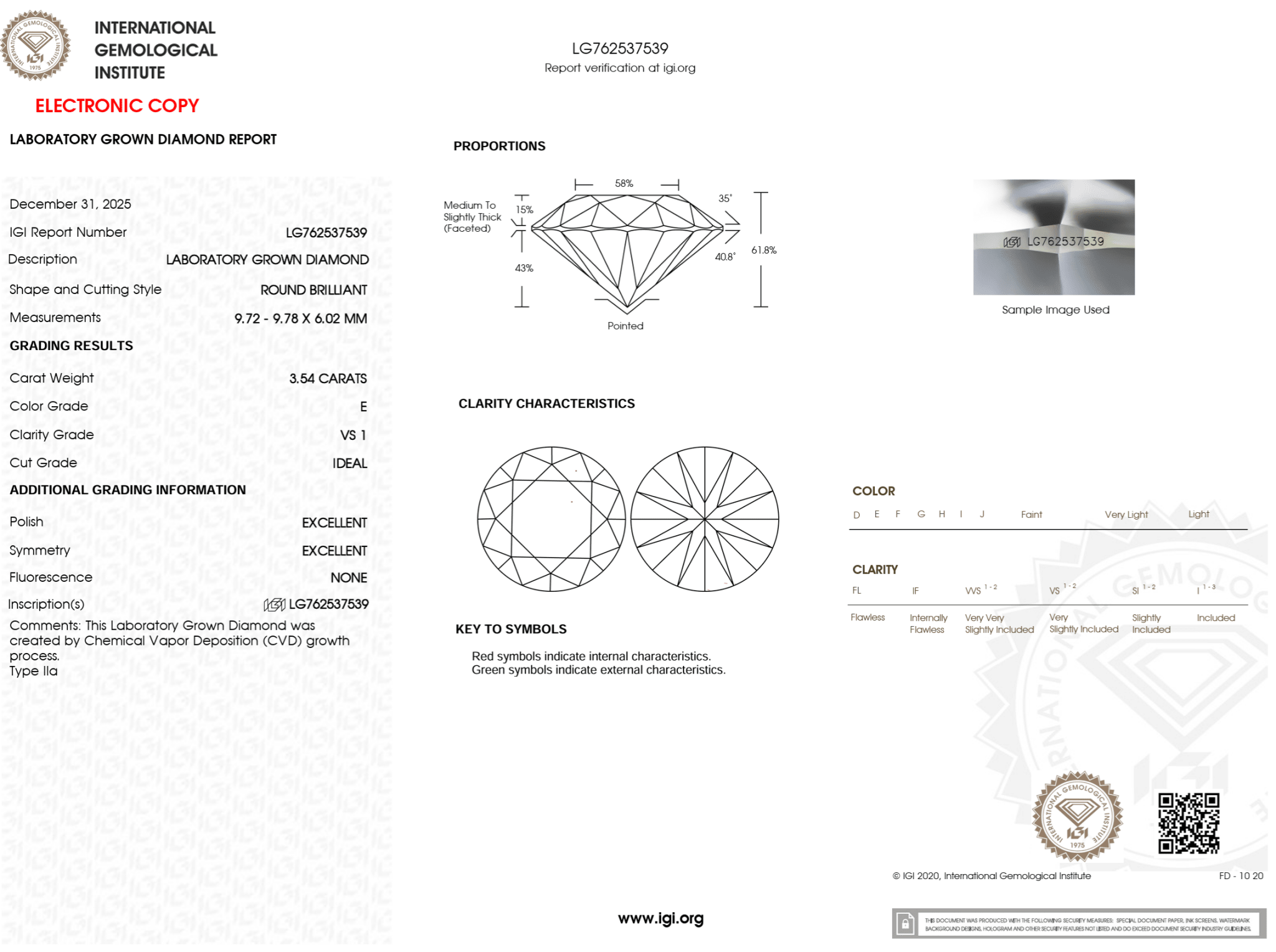 3.54 Carat E - VS1 Round Lab Grown Diamond - IGI (124066) - PBD Loose Diamond