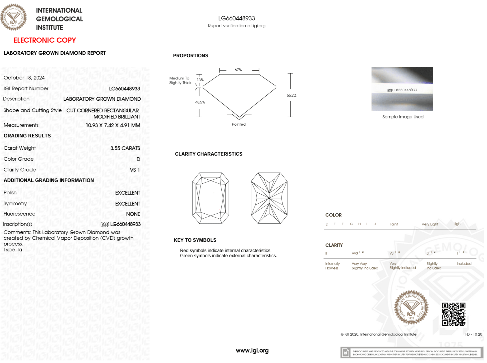 3.55 Carat D - VS1 Radiant Lab Grown Diamond - IGI (124993) - PBD Loose Diamond
