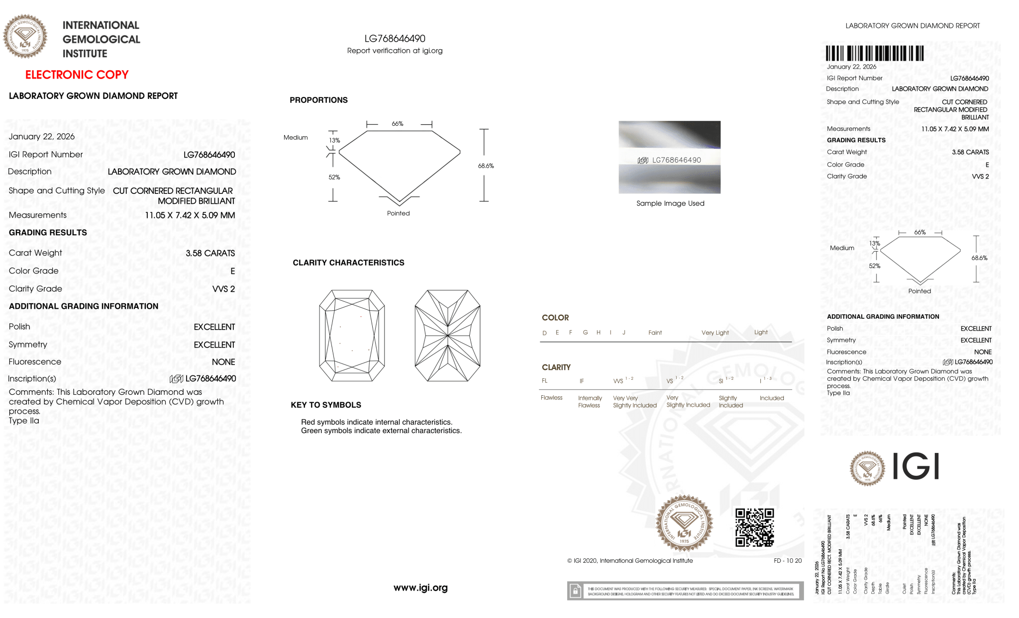 3.58 Carat E-VVS2 Radiant Lab Grown Diamond - IGI (127624) - PBD Loose Diamond
