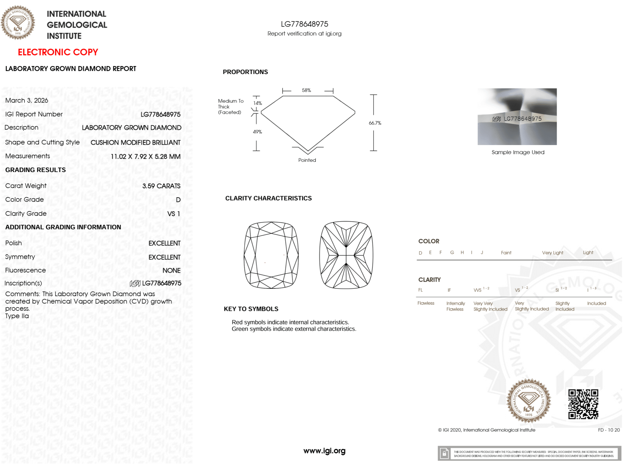 3.59 Carat D - VS1 Elongated Cushion Lab Grown Diamond - IGI (125975) - PBD Loose Diamond