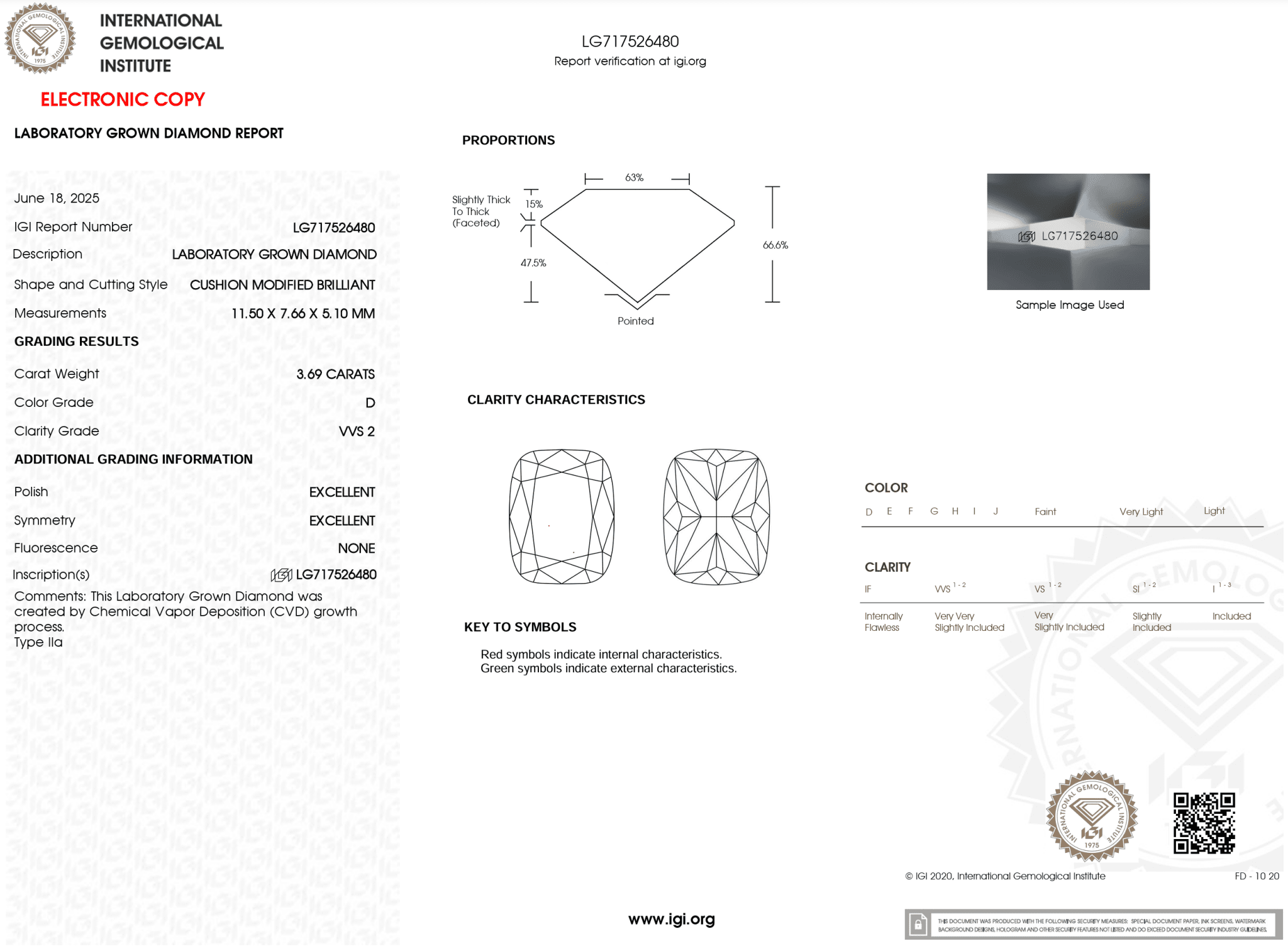3.69 Carat D - VVS2 Elongated Cushion Lab Grown Diamond - IGI (121342) - PBD Loose Diamond