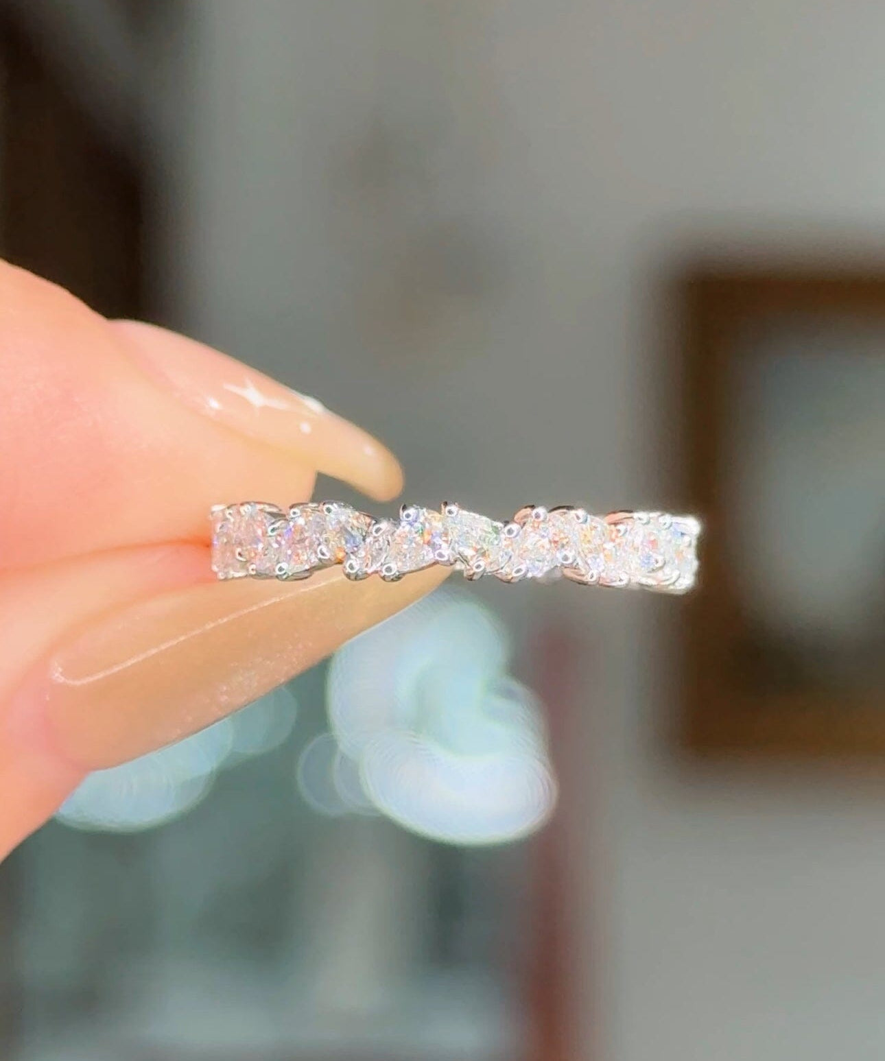3.6mm Mini Offset Pear Lab Diamond Ring 75% Eternity Rings Princess Bride Diamonds 