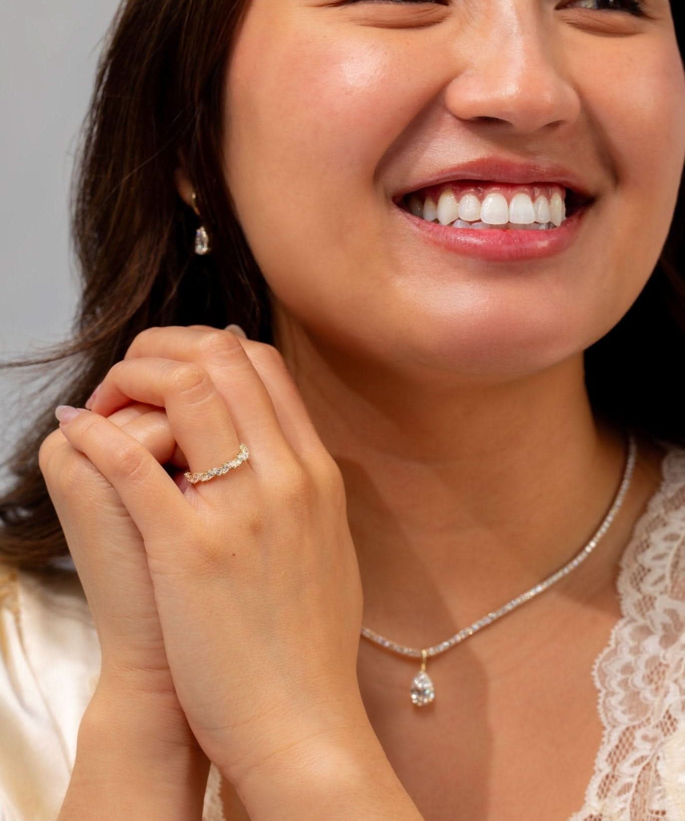 3.6mm Offset Pear Lab Diamond Ring - PBD Rings