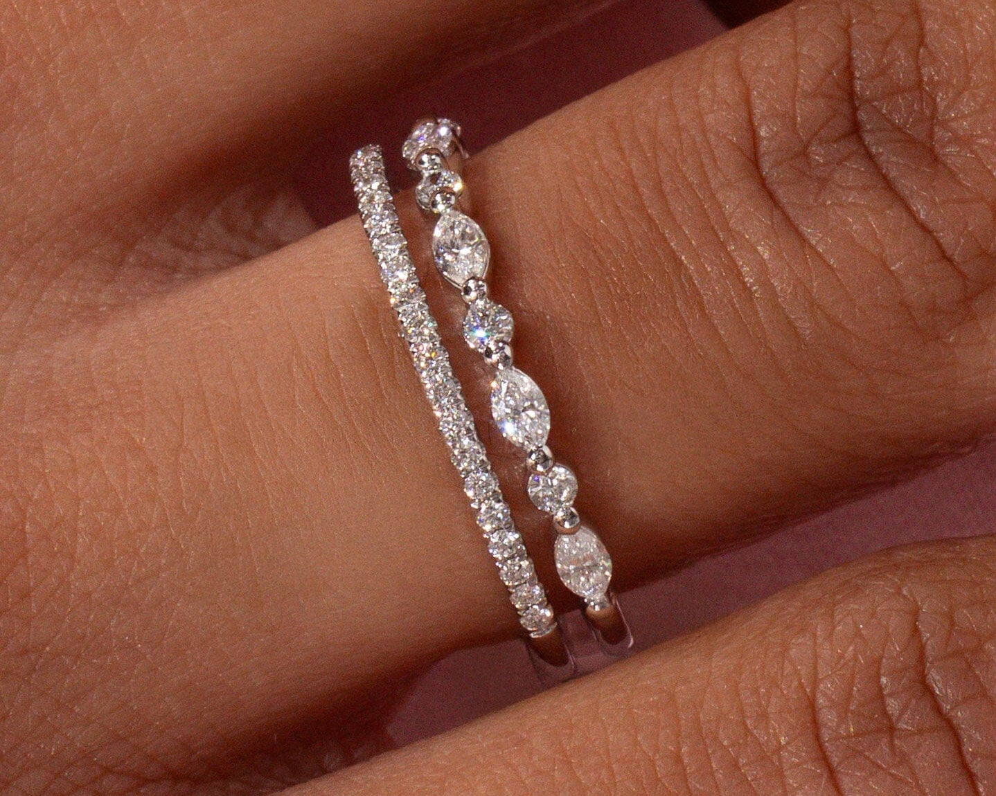 3.6mm Tori Double Band Rings Princess Bride Diamonds 