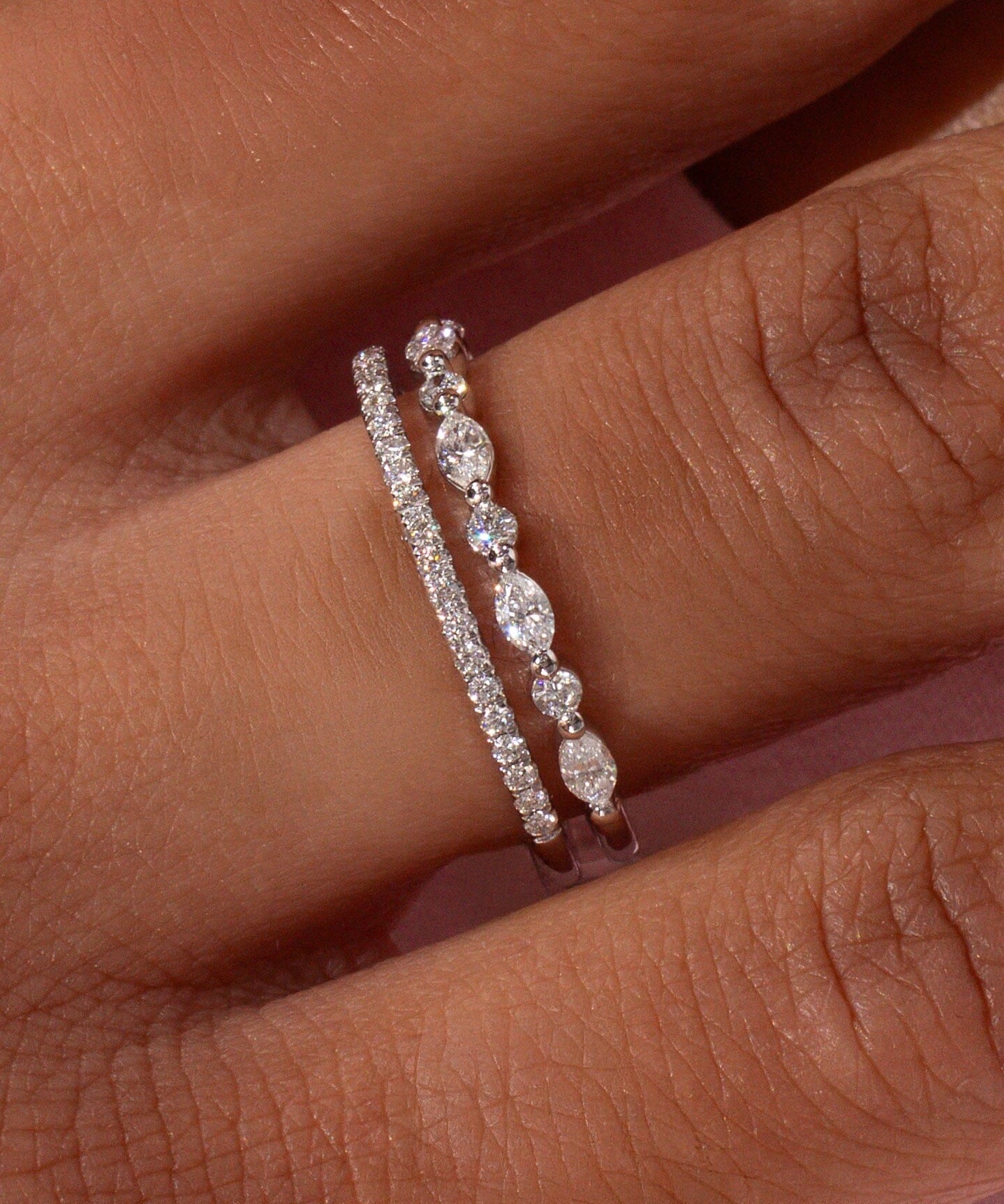 3.6mm Tori Double Band Rings Princess Bride Diamonds 