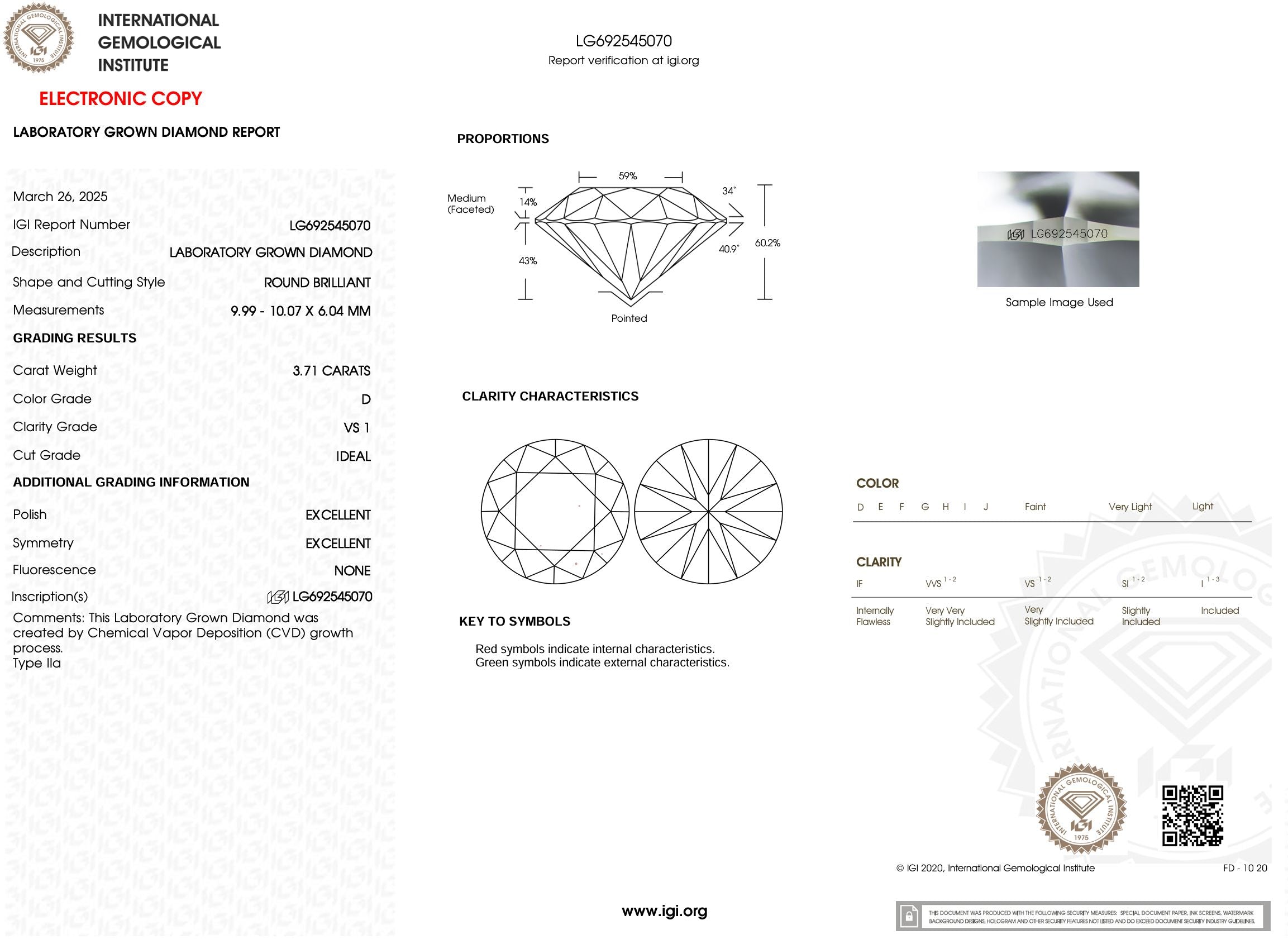 3.71 Carat D-VS1 H&A Round Lab Grown Diamond - IGI (#53571) Loose Diamond Princess Bride Diamonds 