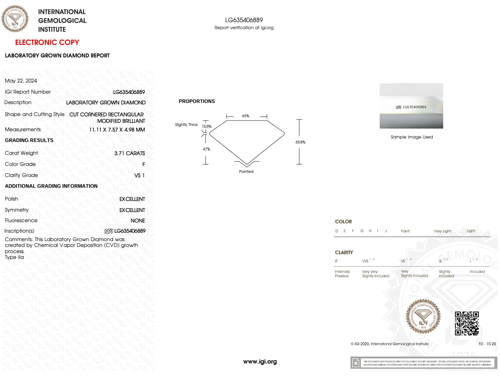 3.71 Carat F-VS1 Radiant Lab Grown Diamond - IGI (#5507) Loose Diamond Princess Bride Diamonds 