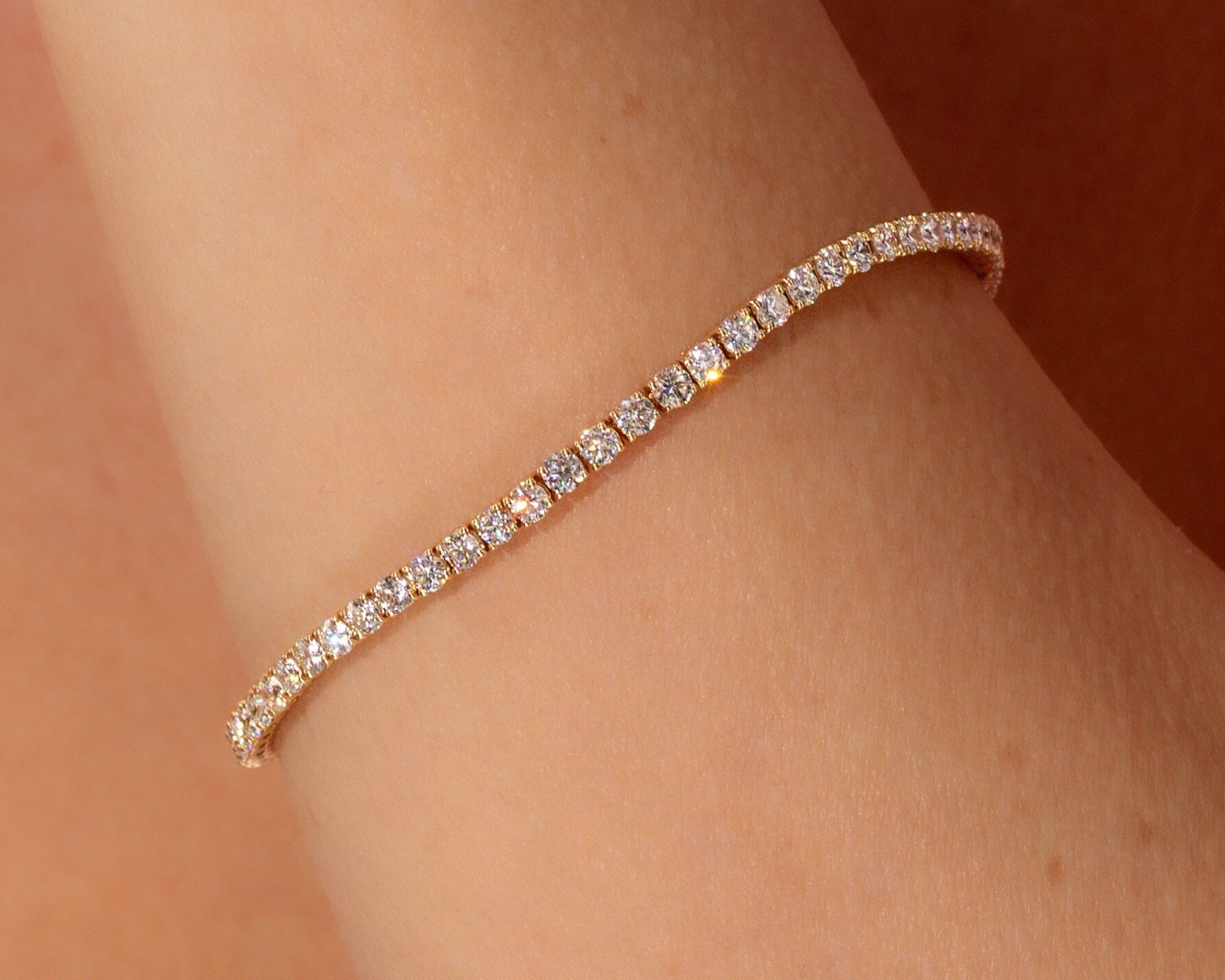 3.93ct F+ VS+ Lab Diamond Tennis Bracelet 14k Yellow Gold Bracelets Princess Bride Diamonds 