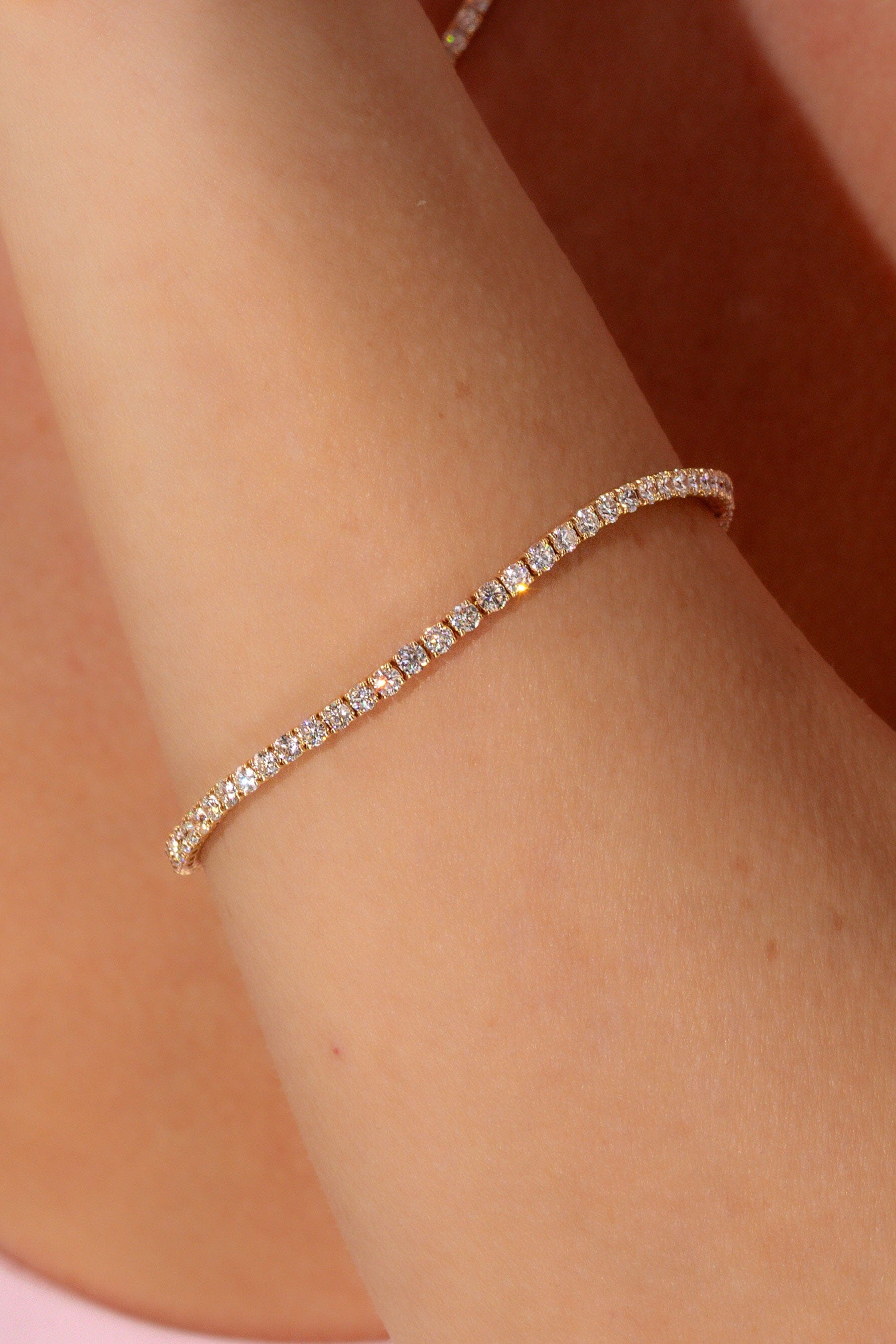 3.93ct F+ VS+ Lab Diamond Tennis Bracelet 14k Yellow Gold Bracelets Princess Bride Diamonds 