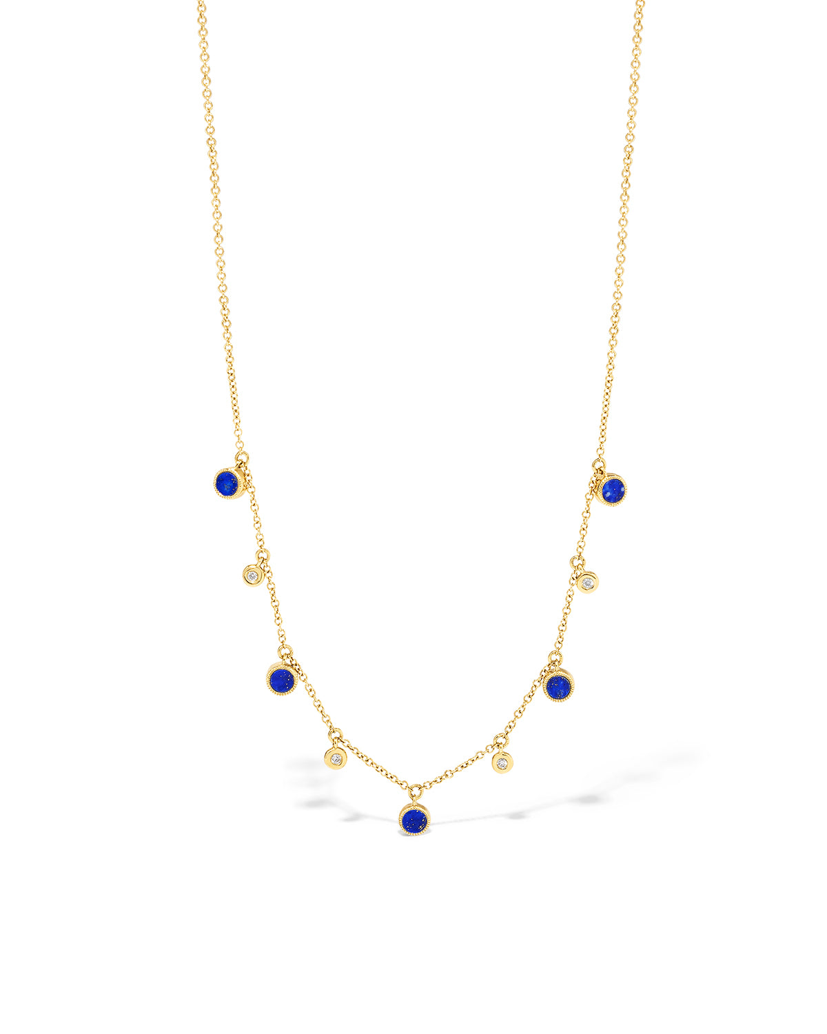 Round Bezel Lapis Lazuli and Diamonds Necklace