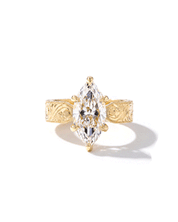 3.02ct D-VS1 Marquise Lab Diamond Hand Engraved Flat Taper Ring