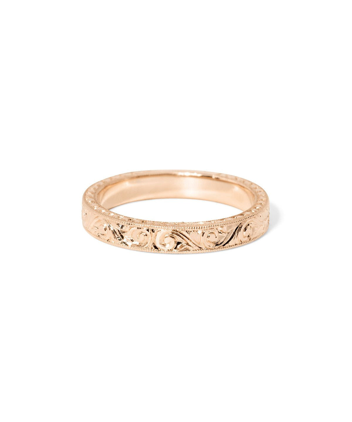Kai 3mm wedding band with all-over hand-engraved gold texture and vintage-inspired detail at Princess Bride Diamonds jewelry store in Orange County
