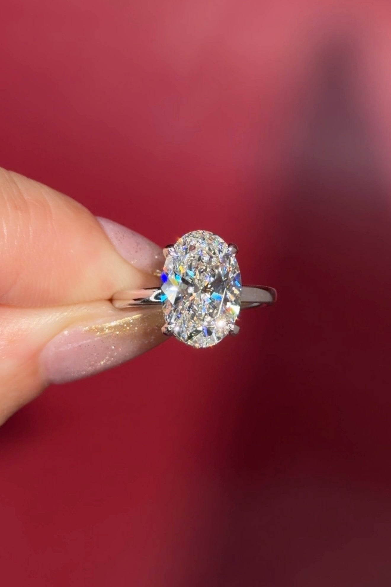 4.07ct D-VS1 Oval Lab Diamond Kayla Oval lab diamond solitaire in white gold with a wrap under halo and high polish plain band.&nbsp;