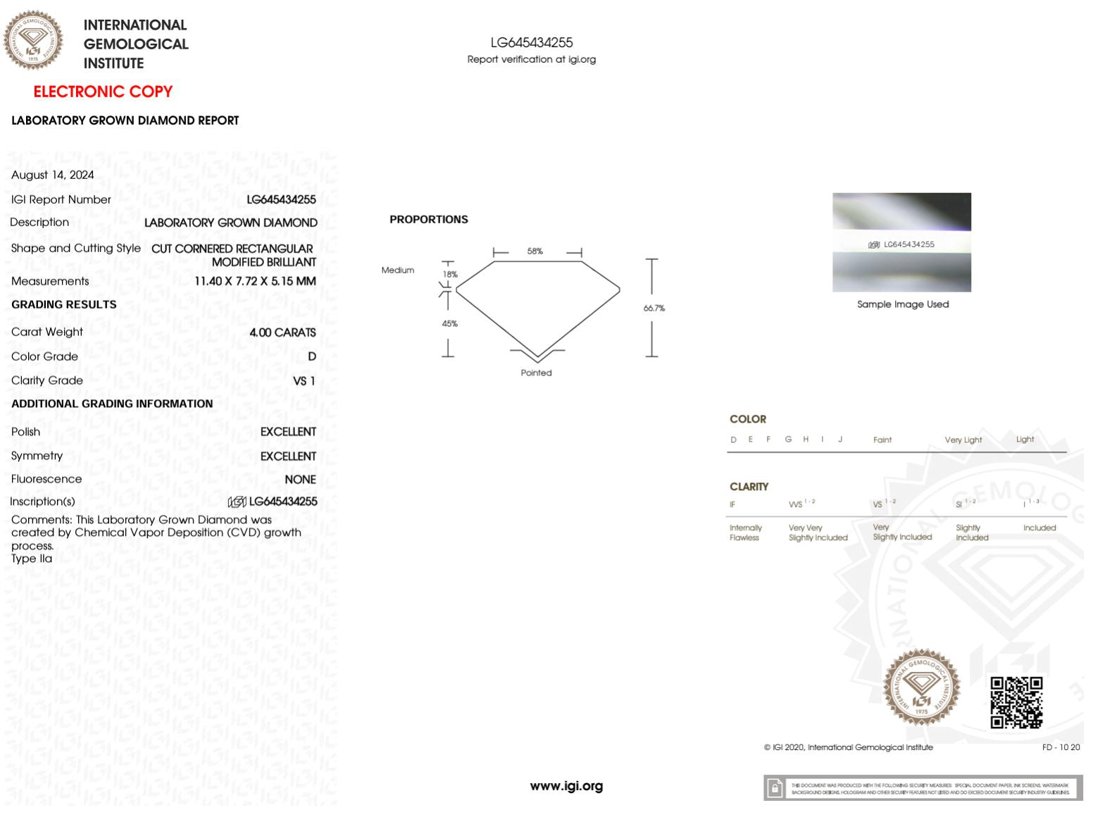 4.00 Carat D-VS1 Radiant Lab Grown Diamond - IGI (#50023) Loose Diamond Princess Bride Diamonds 