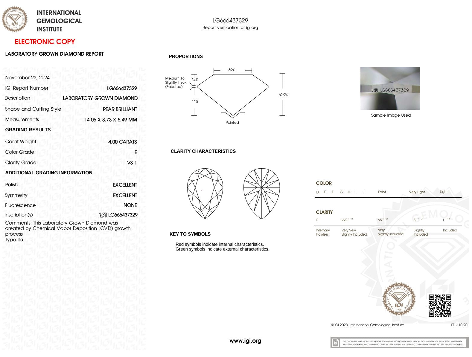4.00 Carat E-VS1 Pear Lab Grown Diamond - IGI (#51752) Loose Diamond Princess Bride Diamonds 