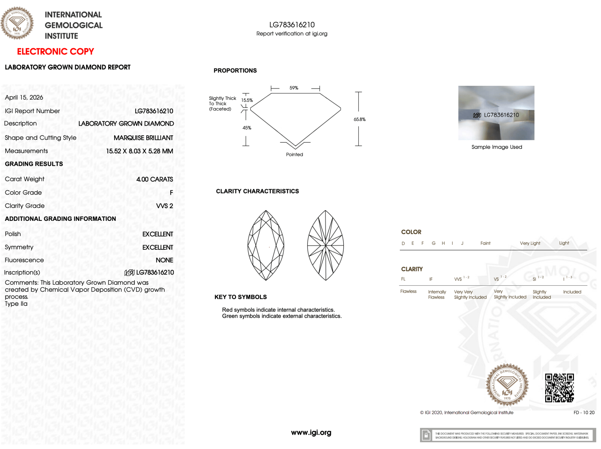4.00 Carat F-VVS2 Marquise Lab Grown Diamond - IGI (126490) - PBD Loose Diamond