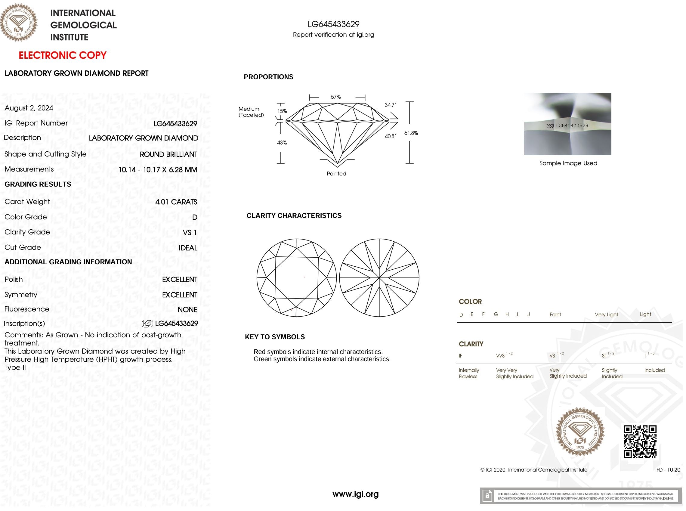 4.01 Carat D-VS1 Round Lab Grown Diamond - IGI (#51106) Loose Diamond Princess Bride Diamonds 