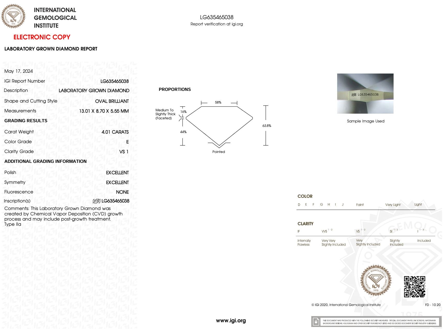 4.01 Carat E-VS1 Oval Lab Grown Diamond - IGI (#5422) Loose Diamond Princess Bride Diamonds 