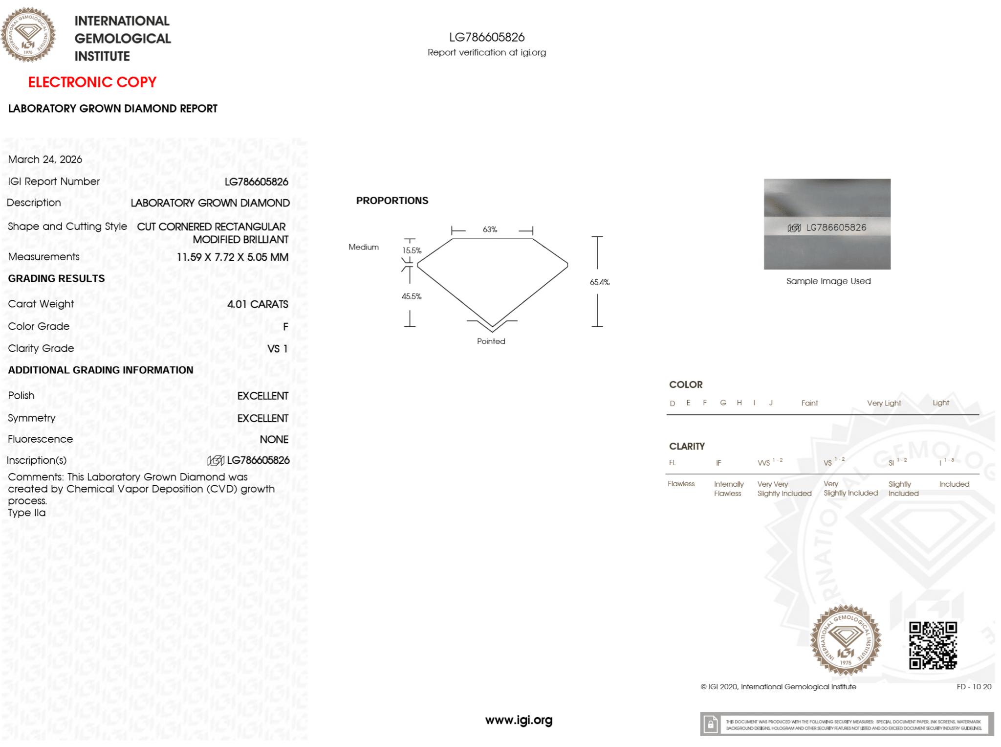 4.01 Carat F - VS1 Radiant Lab Grown Diamond - IGI (126175) - PBD Loose Diamond
