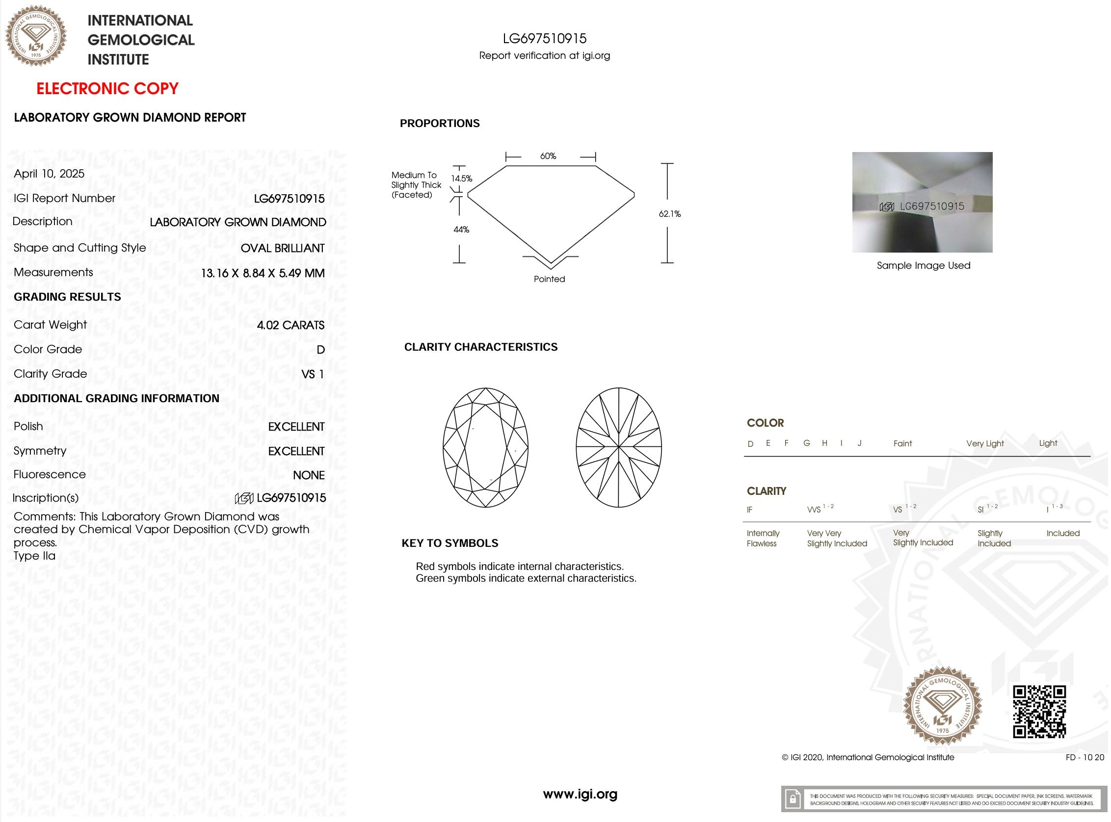 4.02 Carat D-VS1 Oval Lab Grown Diamond - IGI (#53764) Loose Diamond Princess Bride Diamonds 