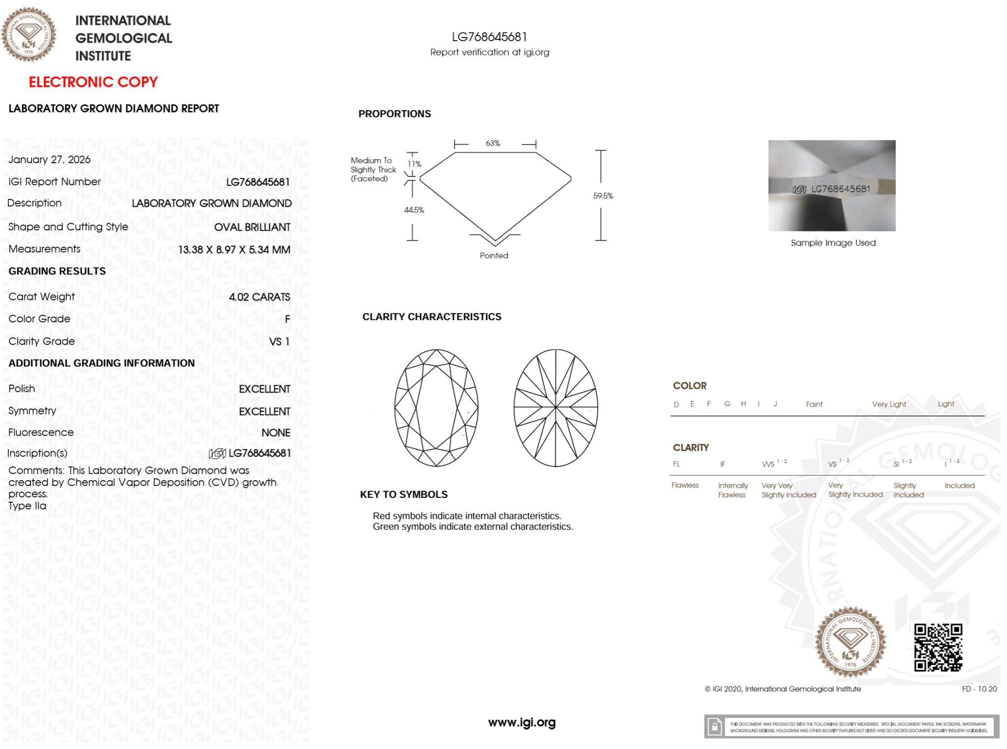 4.02 Carat F - VS1 Oval Lab Grown Diamond - IGI (125898) - PBD Loose Diamond